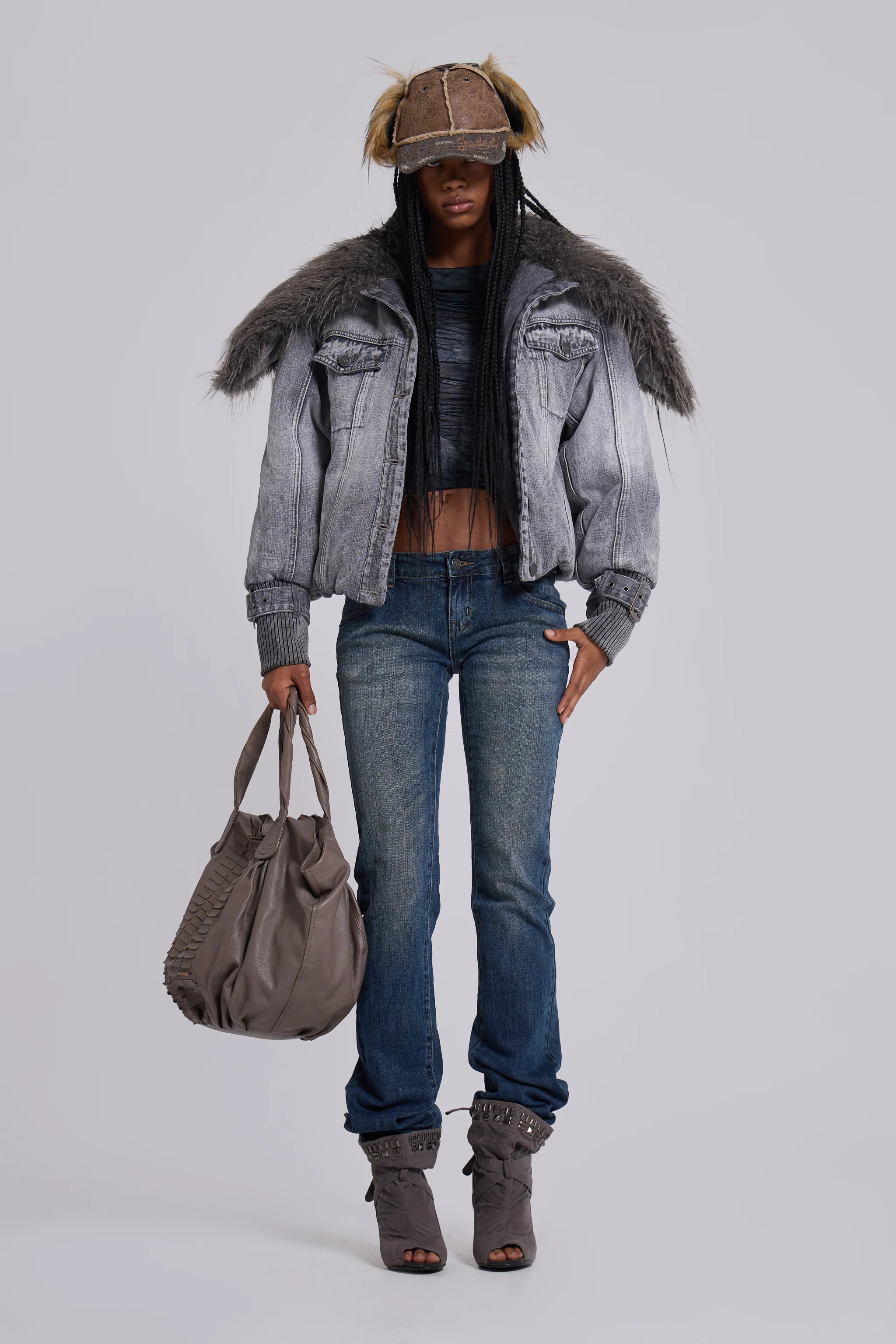 Alloy Denim Bomber Jacket in Grey - Image 3