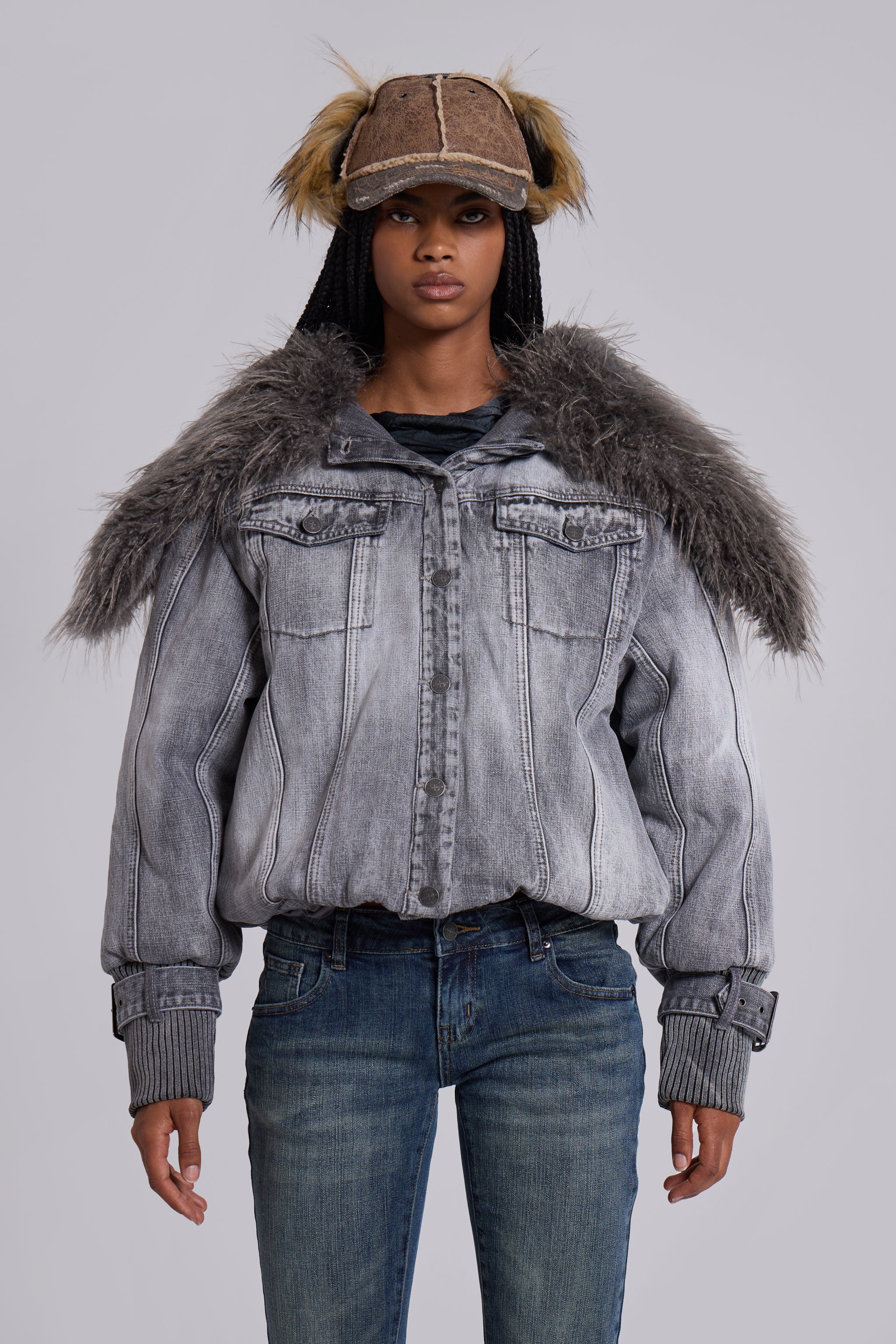Alloy Denim Bomber Jacket in Grey - Image 4
