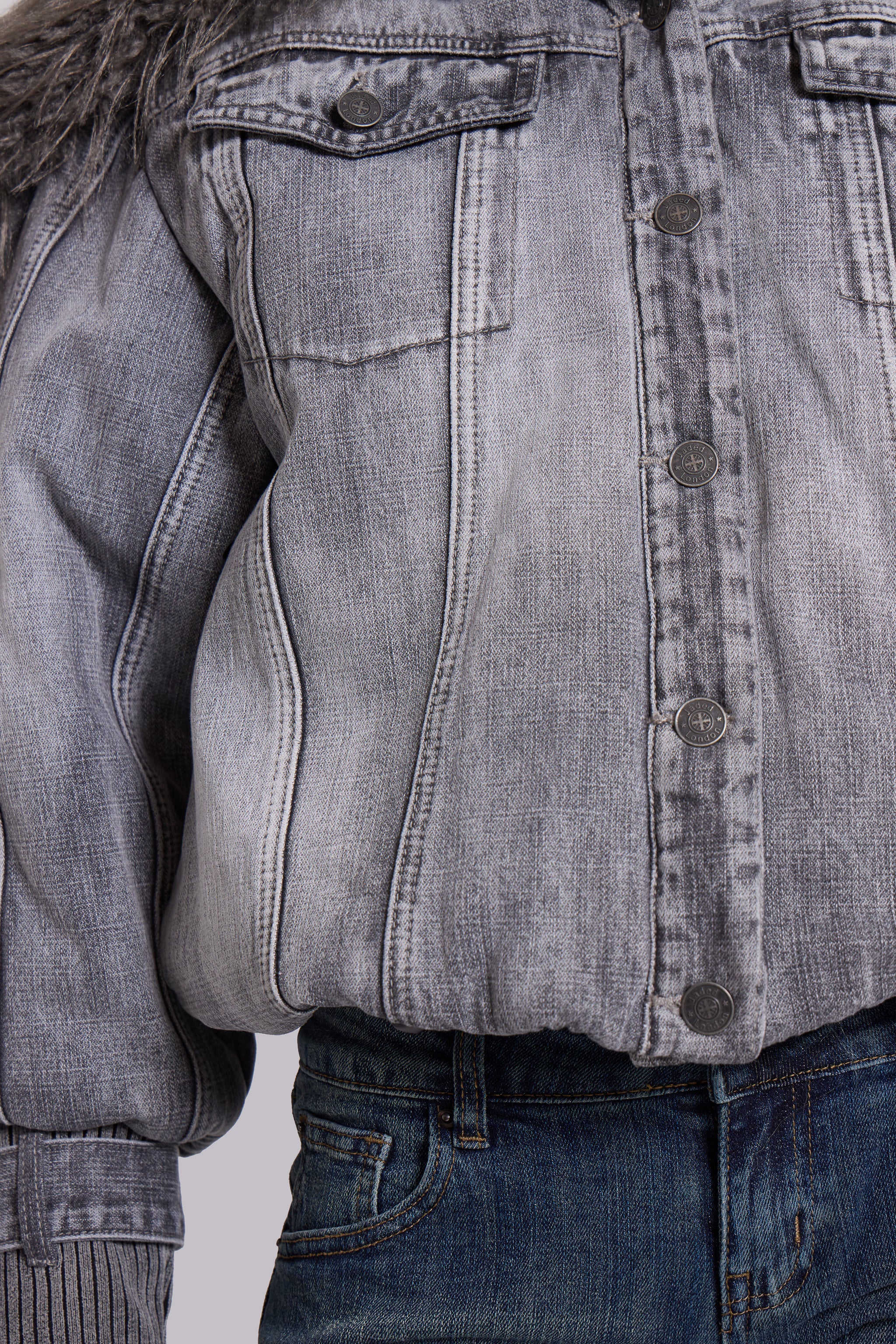 Alloy Denim Bomber Jacket in Grey - Image 9