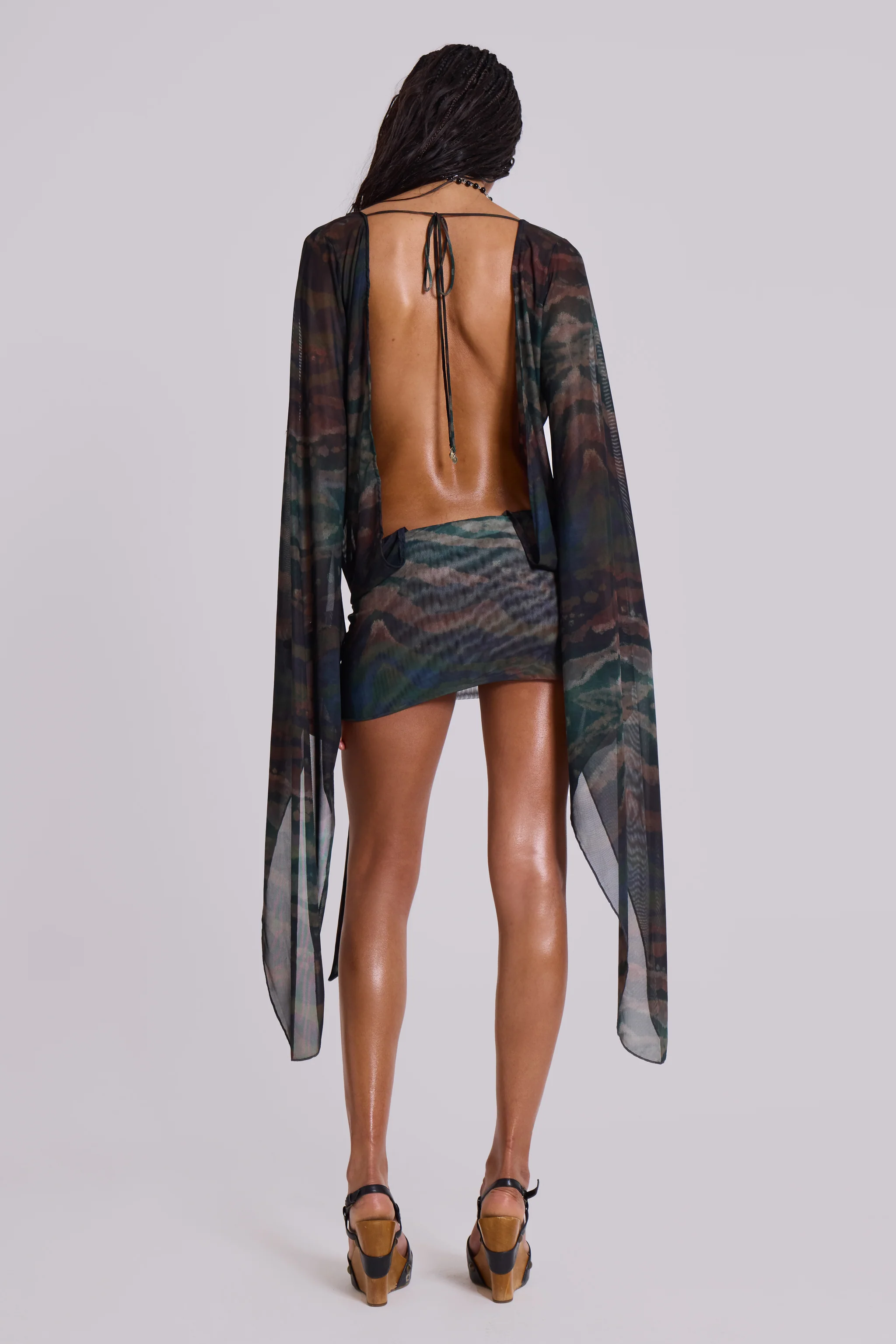 Aria Mesh Plunge Mini Dress in Labyrinth - Image 2