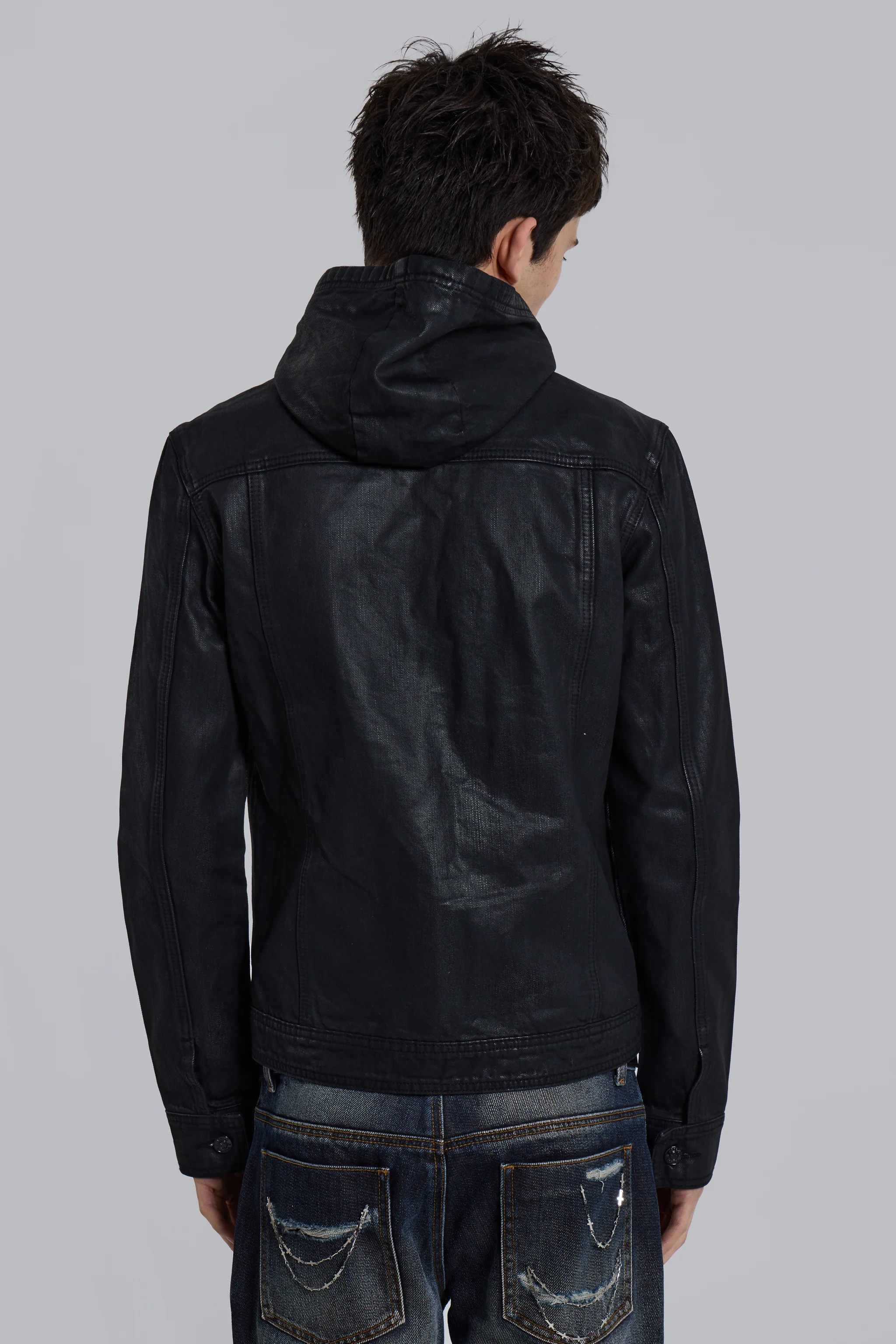 Black Bedrock Waxed Hooded Denim Jacket - Image 3