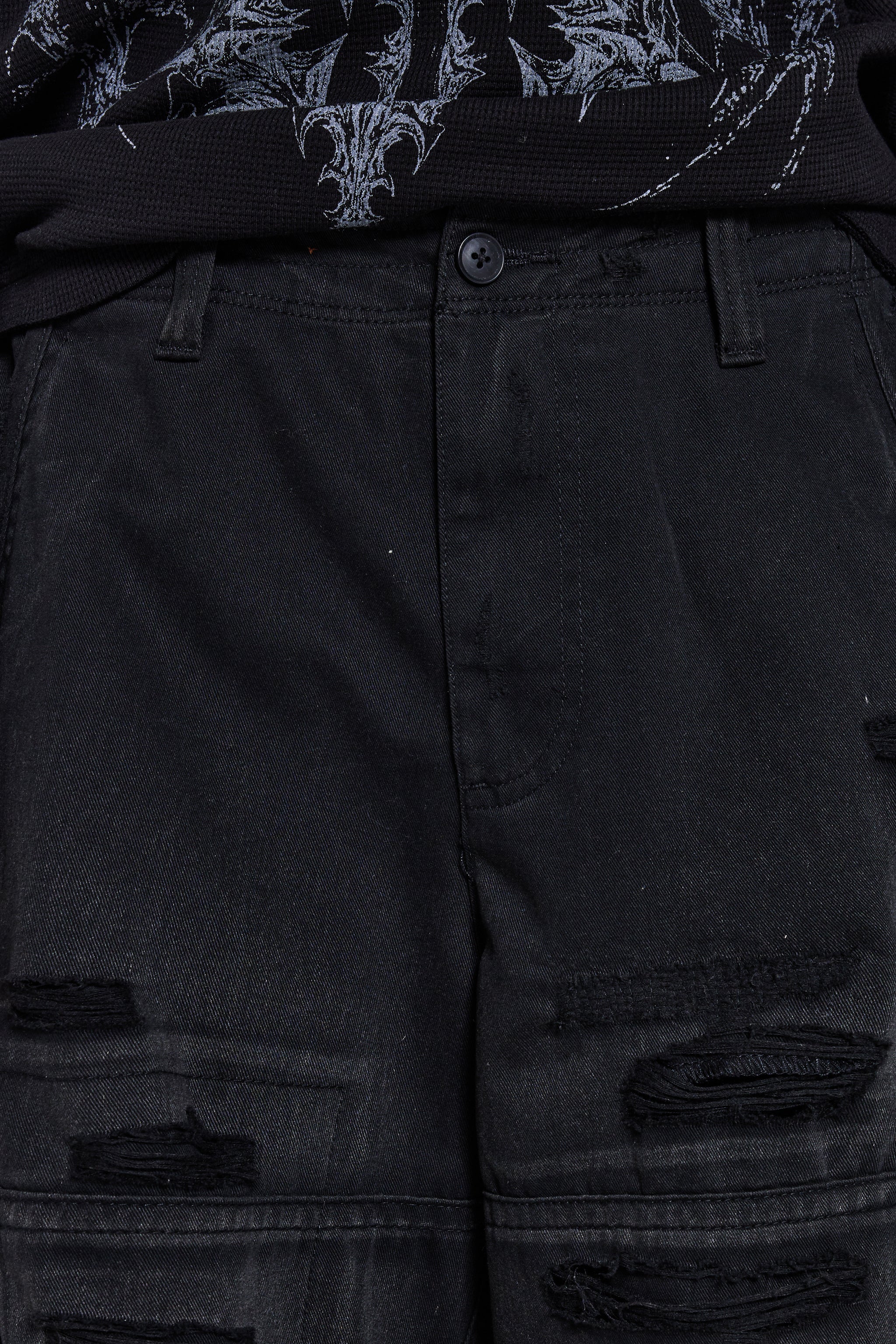 Black Distressed Beach Cargo Shorts - Image 7