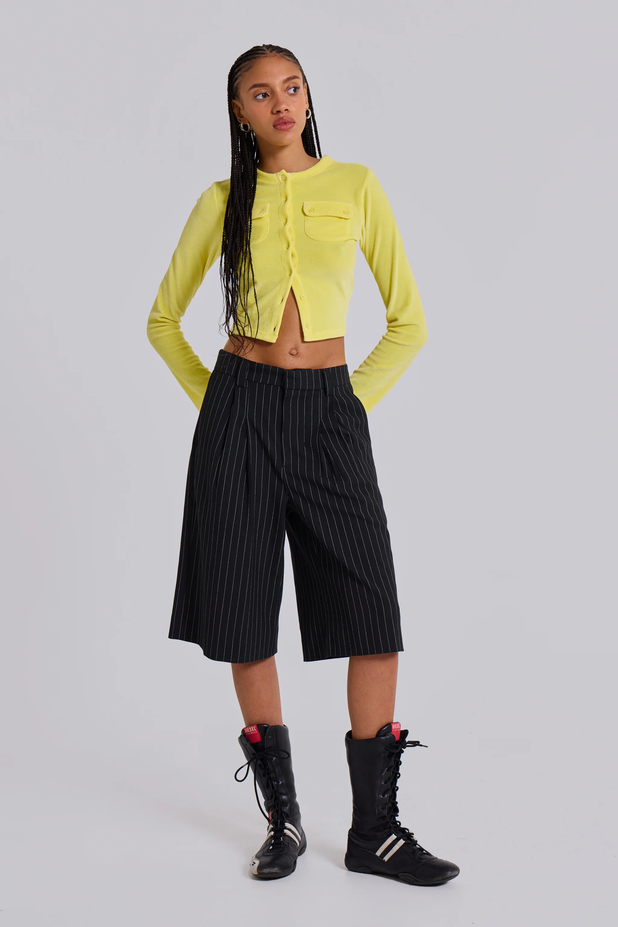 Black Pinstripe Goliath Shorts - Image 8
