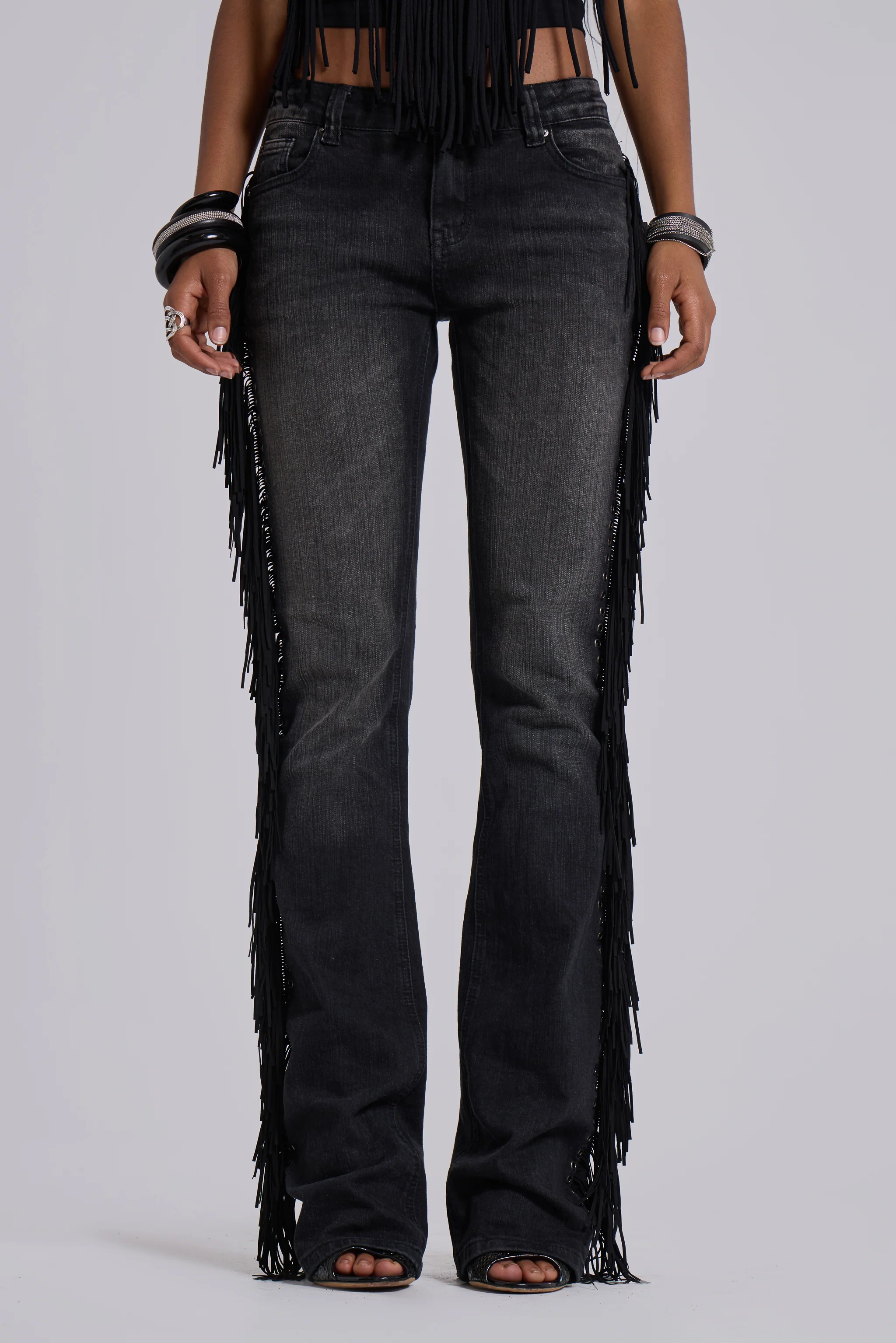 El Topo Fringe Bootcut Jeans in Black Wash - Image 6