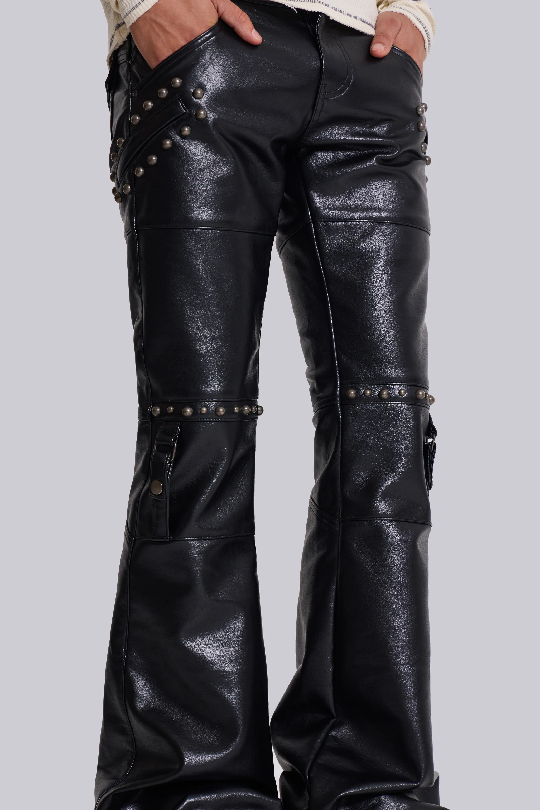 Black Carbon Studded Drift Bootcut Pants - Image 5