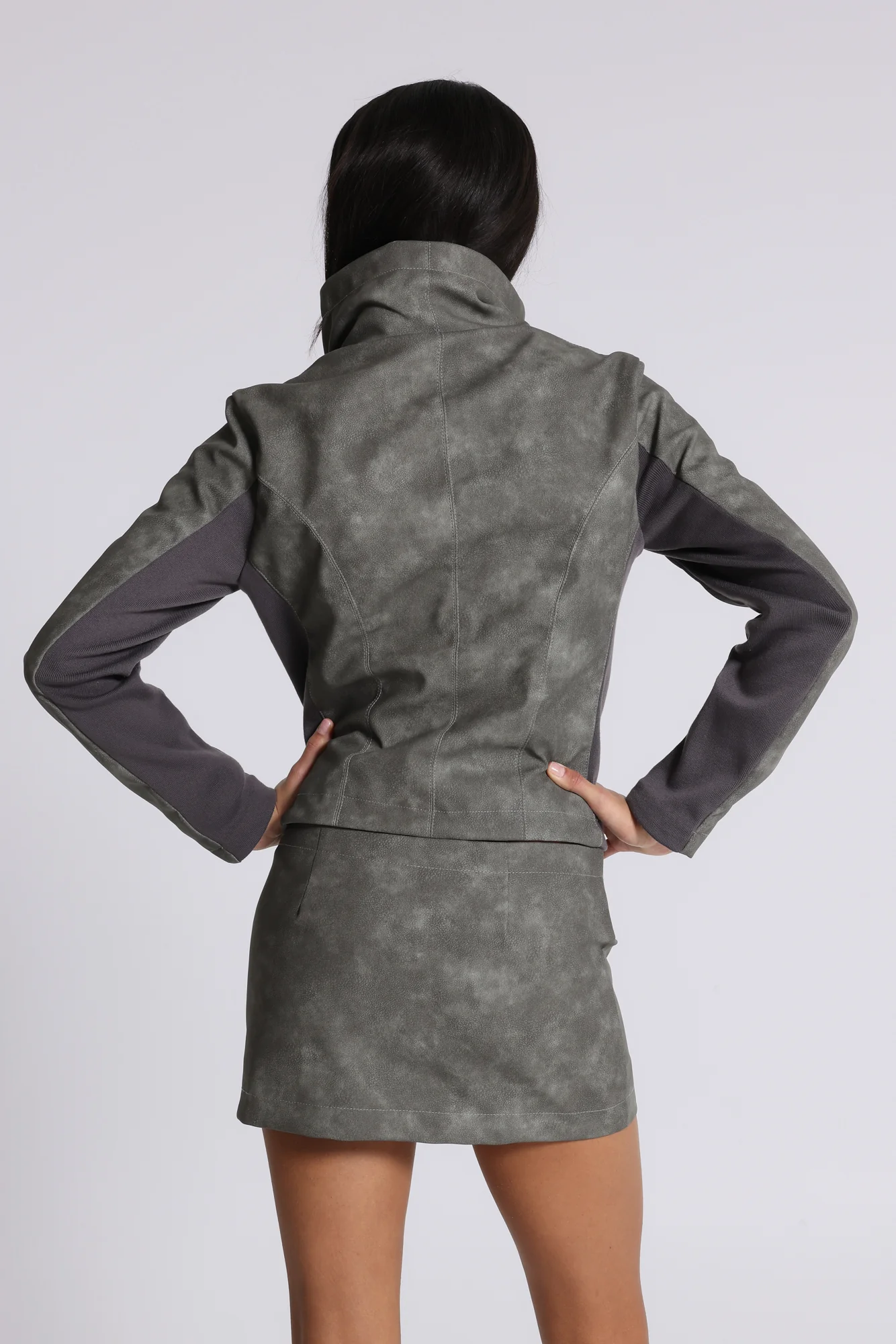 Cera Clasp PU Leather Funnel Jacket - Image 7