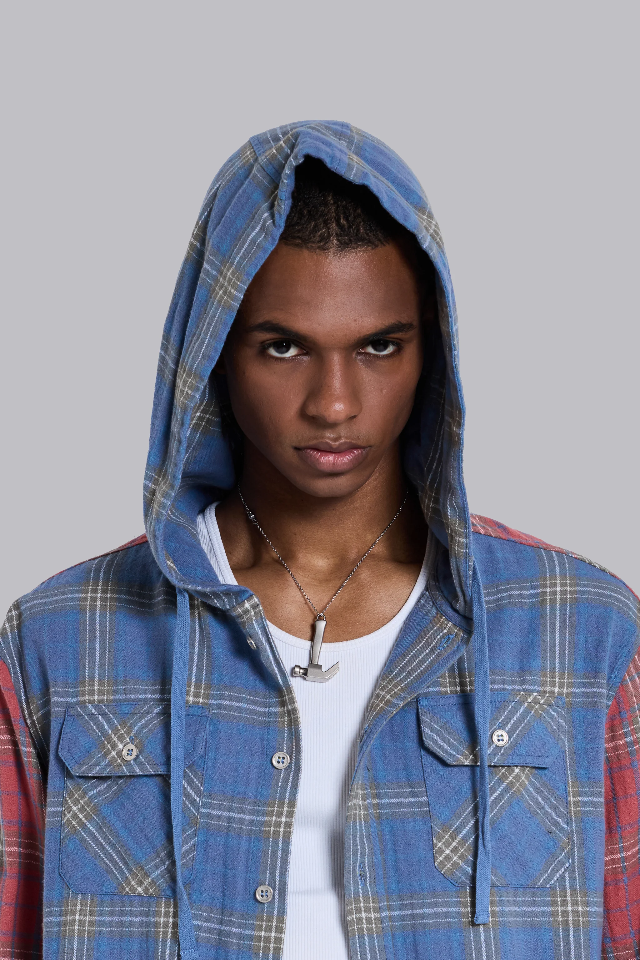 Checked Button-Up Hooded Shirt - Image 9