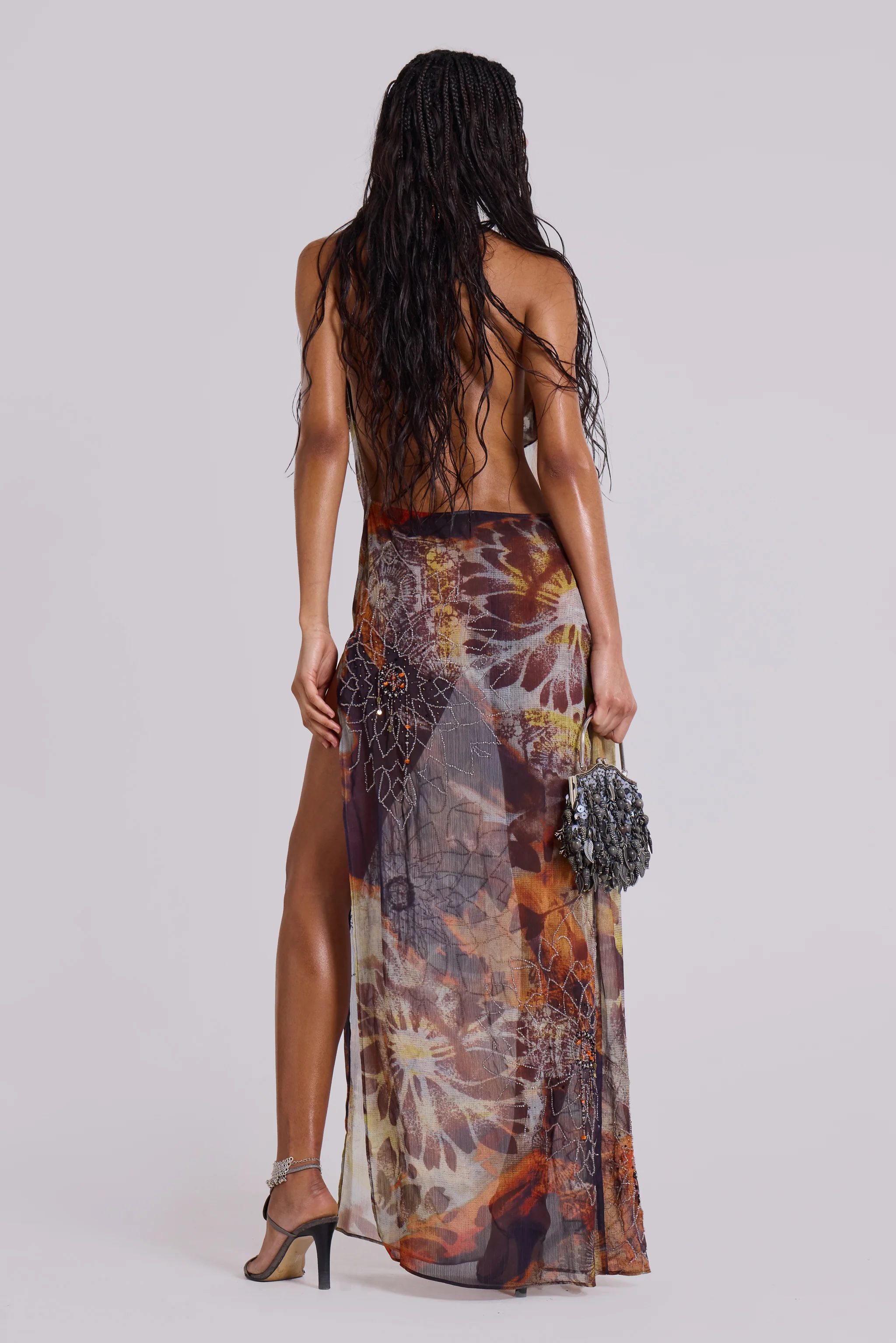 Dahlia Cowl Beaded Backless Chiffon Maxi Dress in Lusco - Image 6