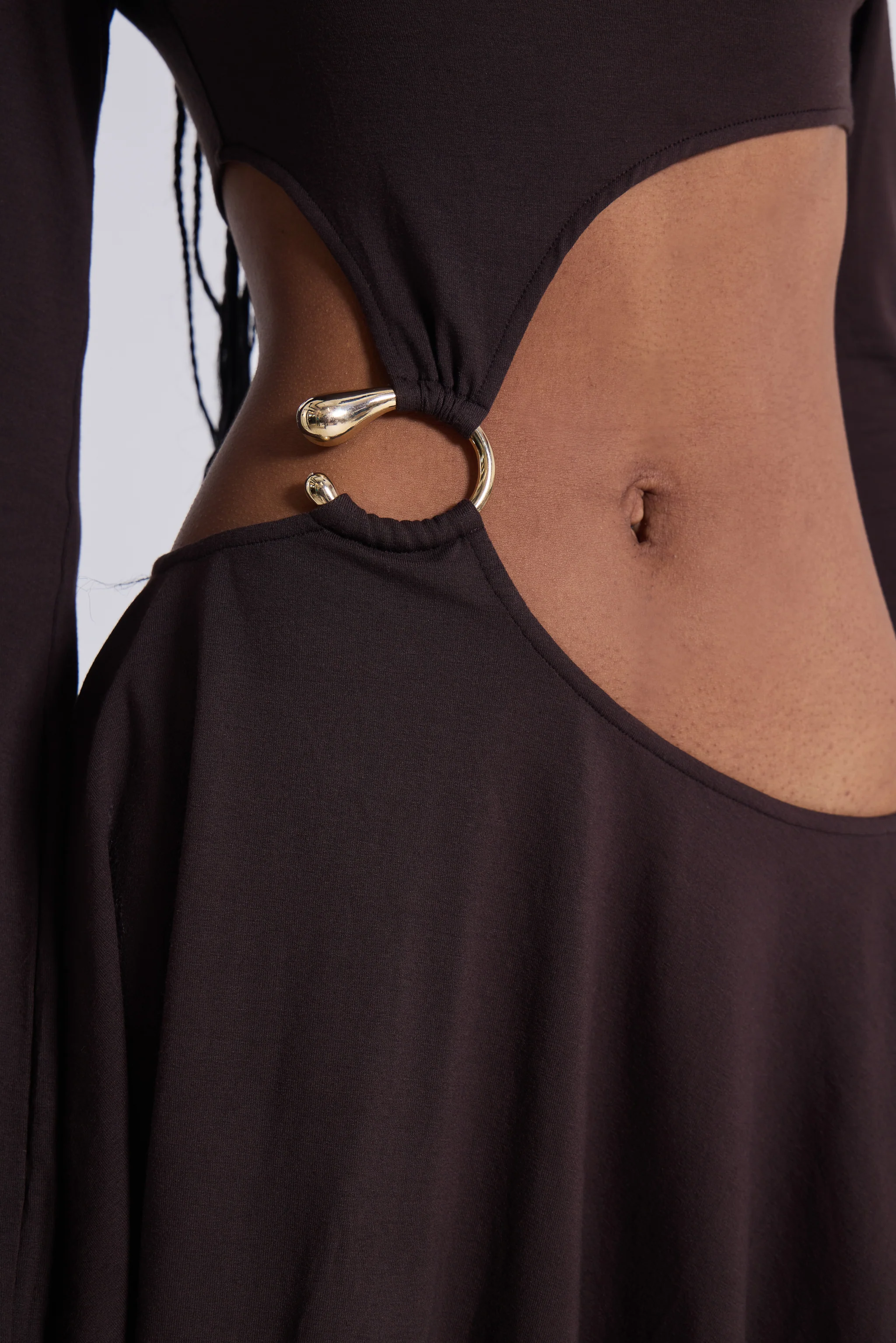 Dera Asymmetric Cut Out Mini Dress in Brown - Image 3