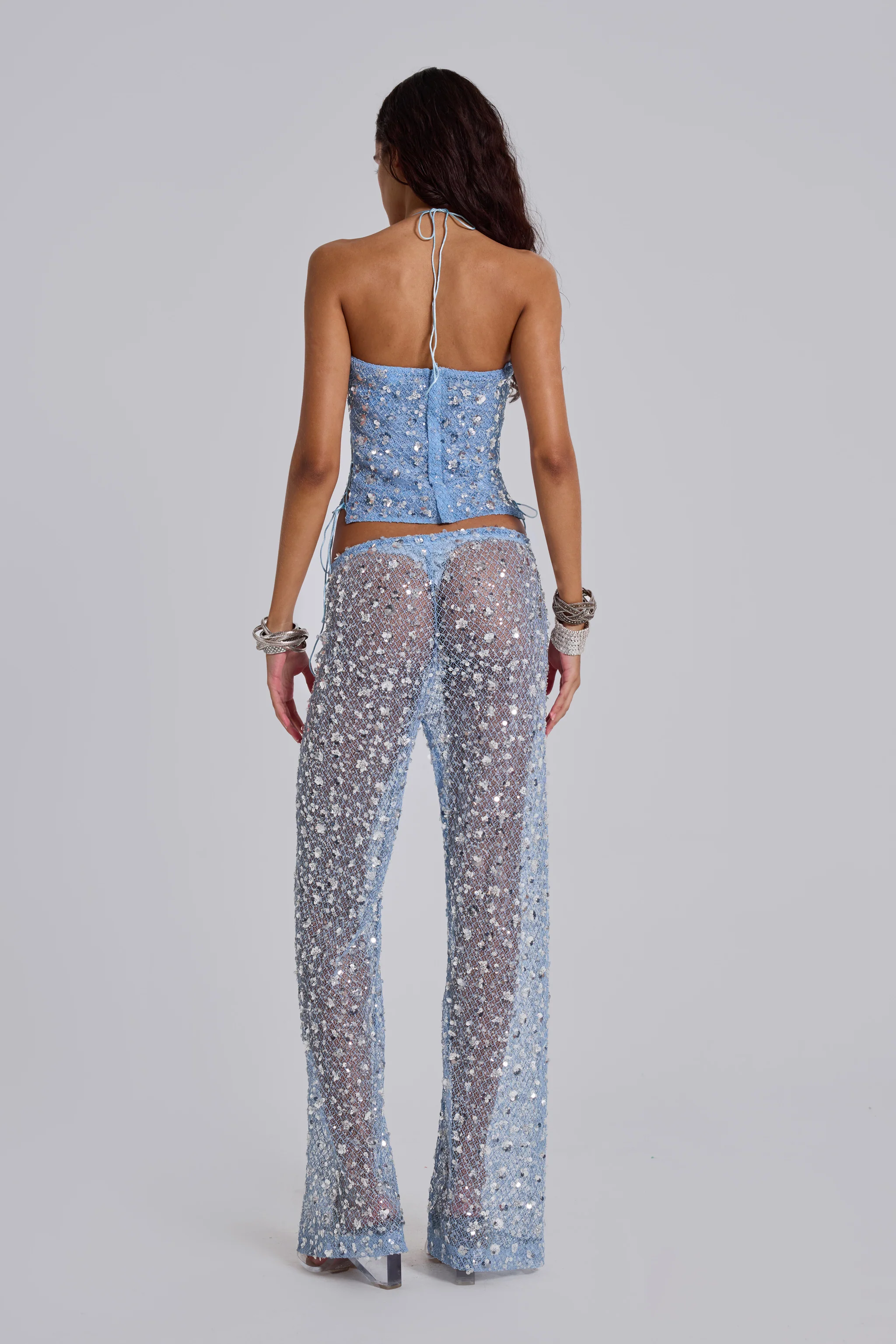 Deva Sequin Knit Trousers in Sky - Image 3