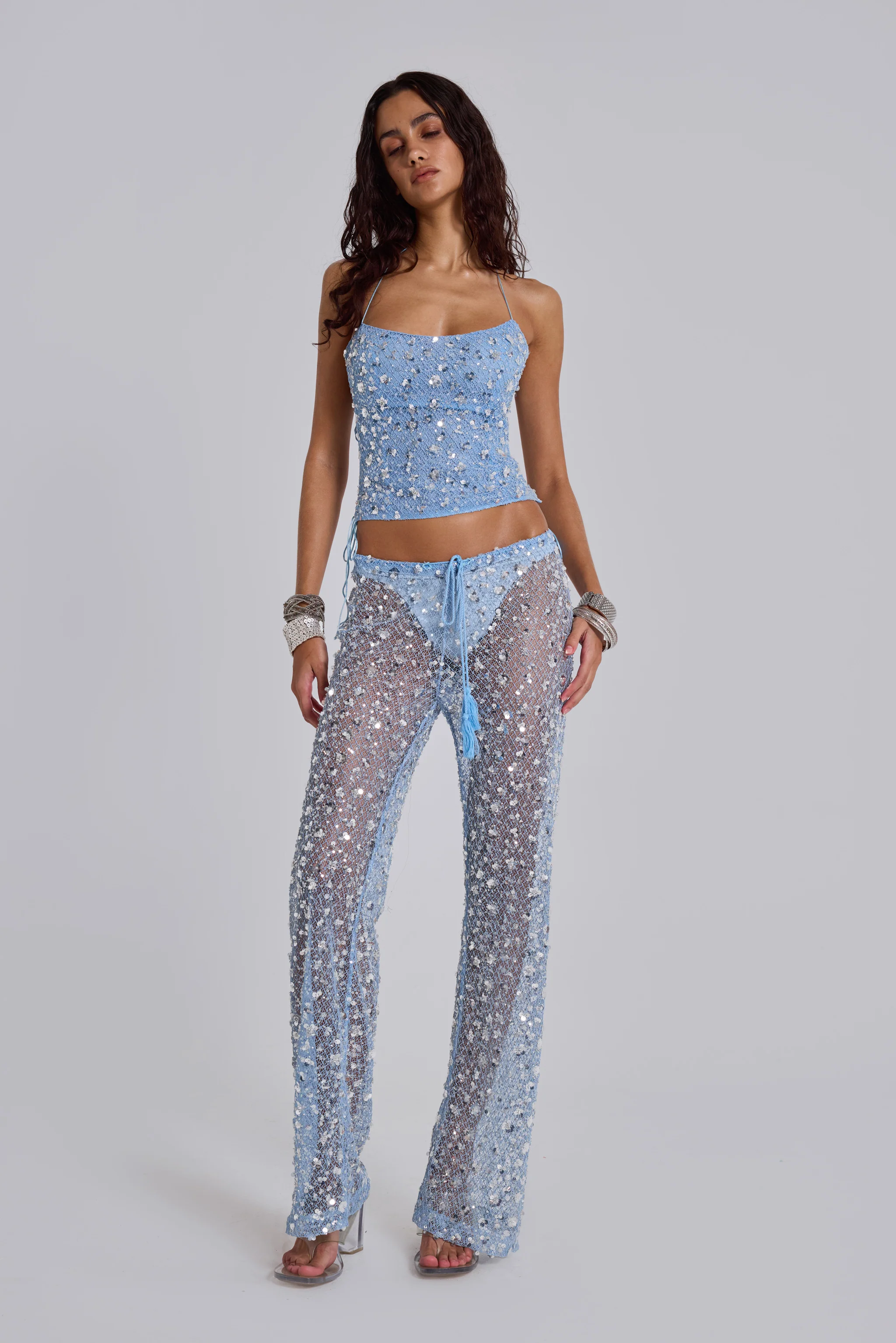 Deva Sequin Knit Trousers in Sky - Image 4