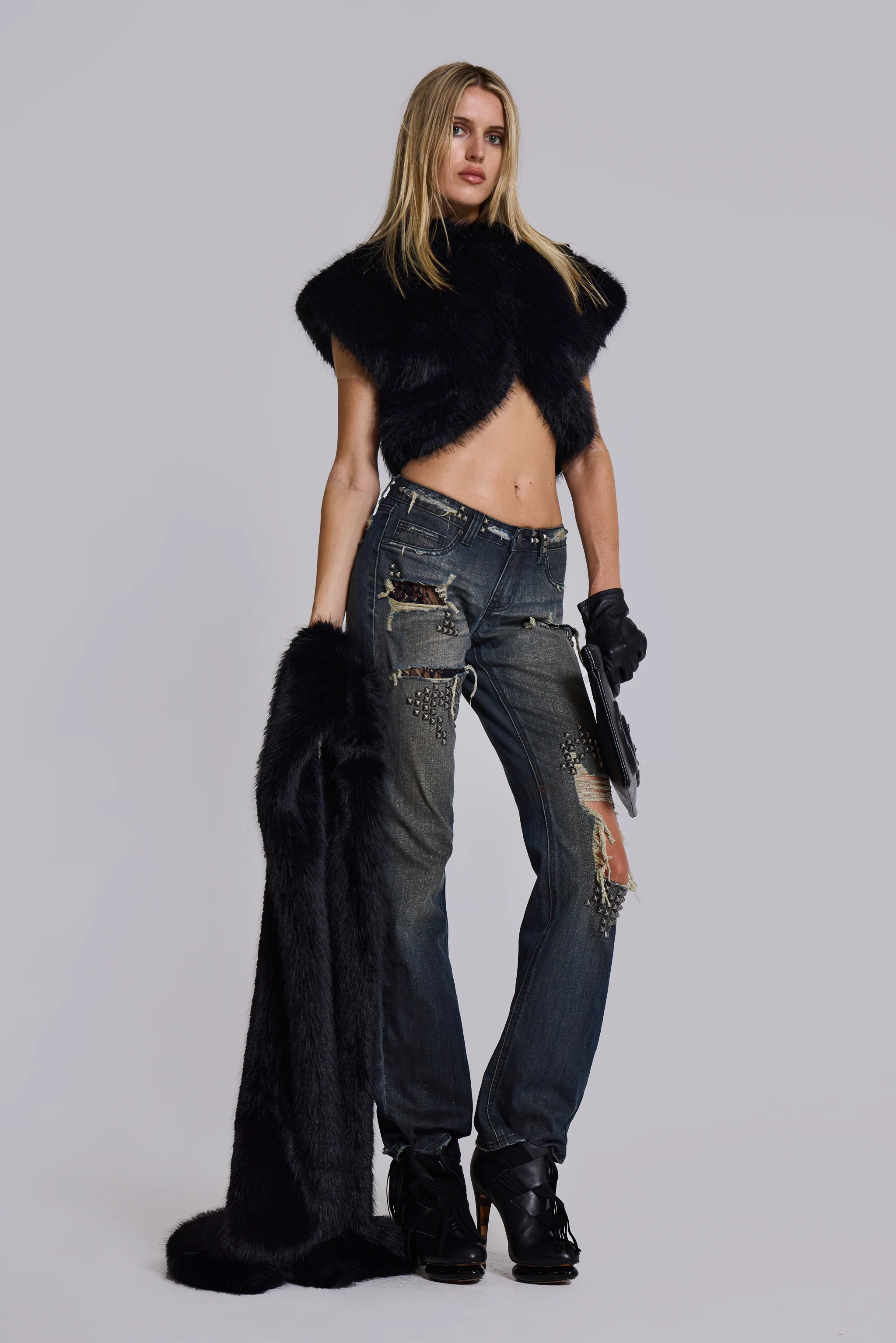 Tori Distressed Lace Low Rise Bootcut Jeans - Image 5