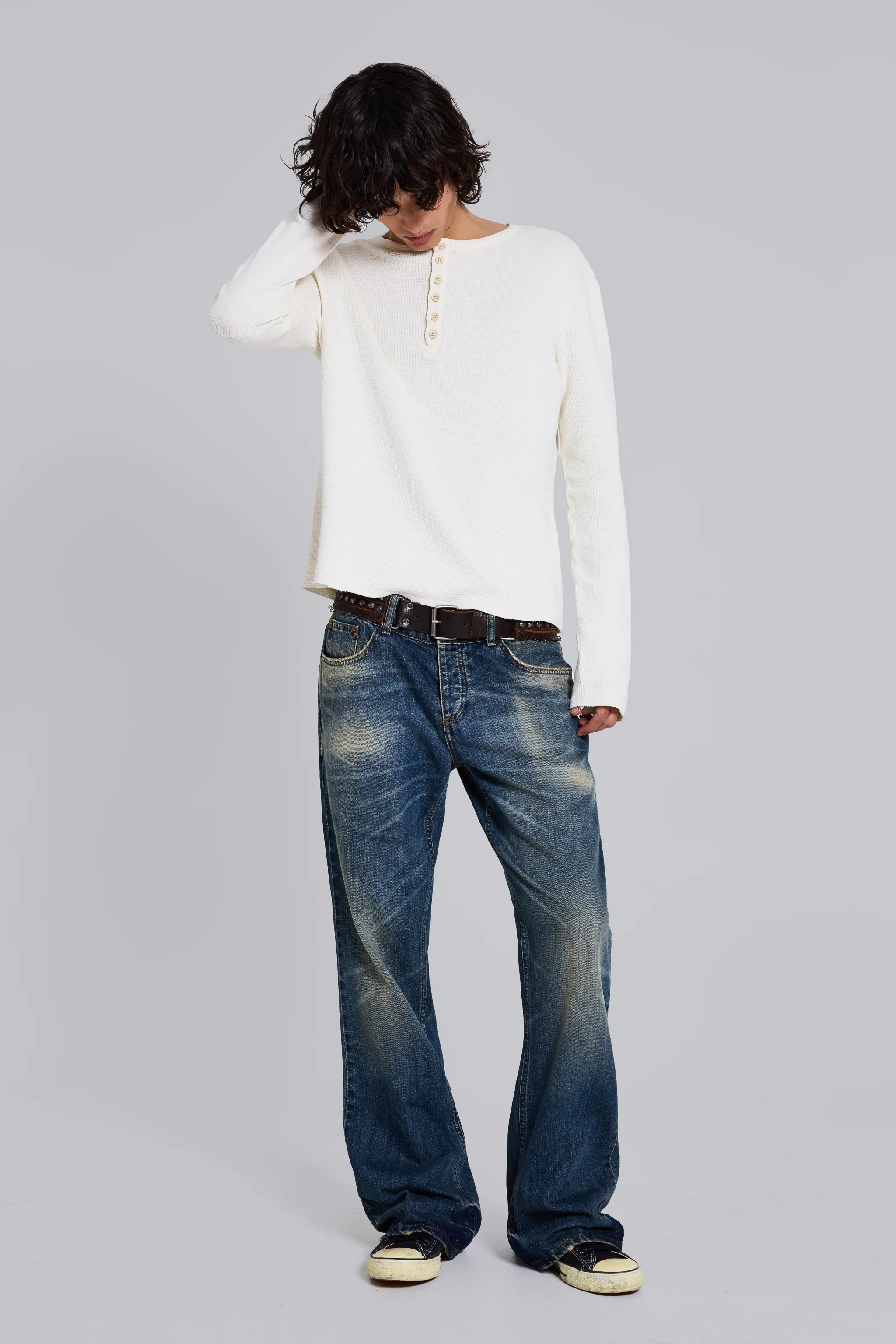 Ecru Waffle Henley Top - Image 3