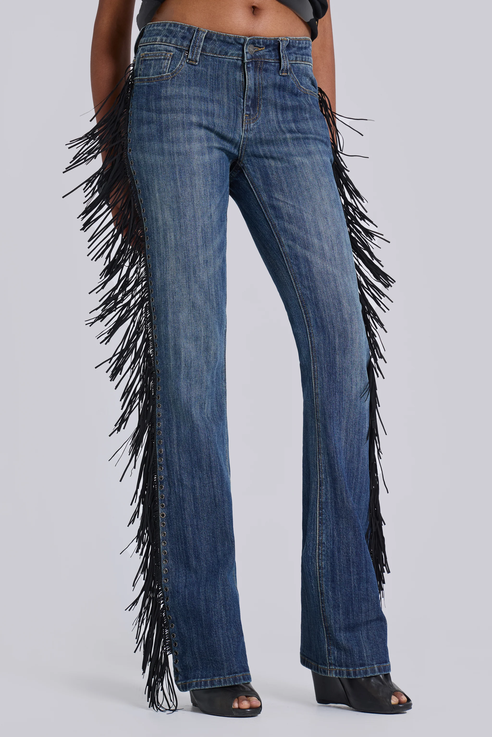El Topo Fringe Bootcut Jeans in Blue Wash - Image 4