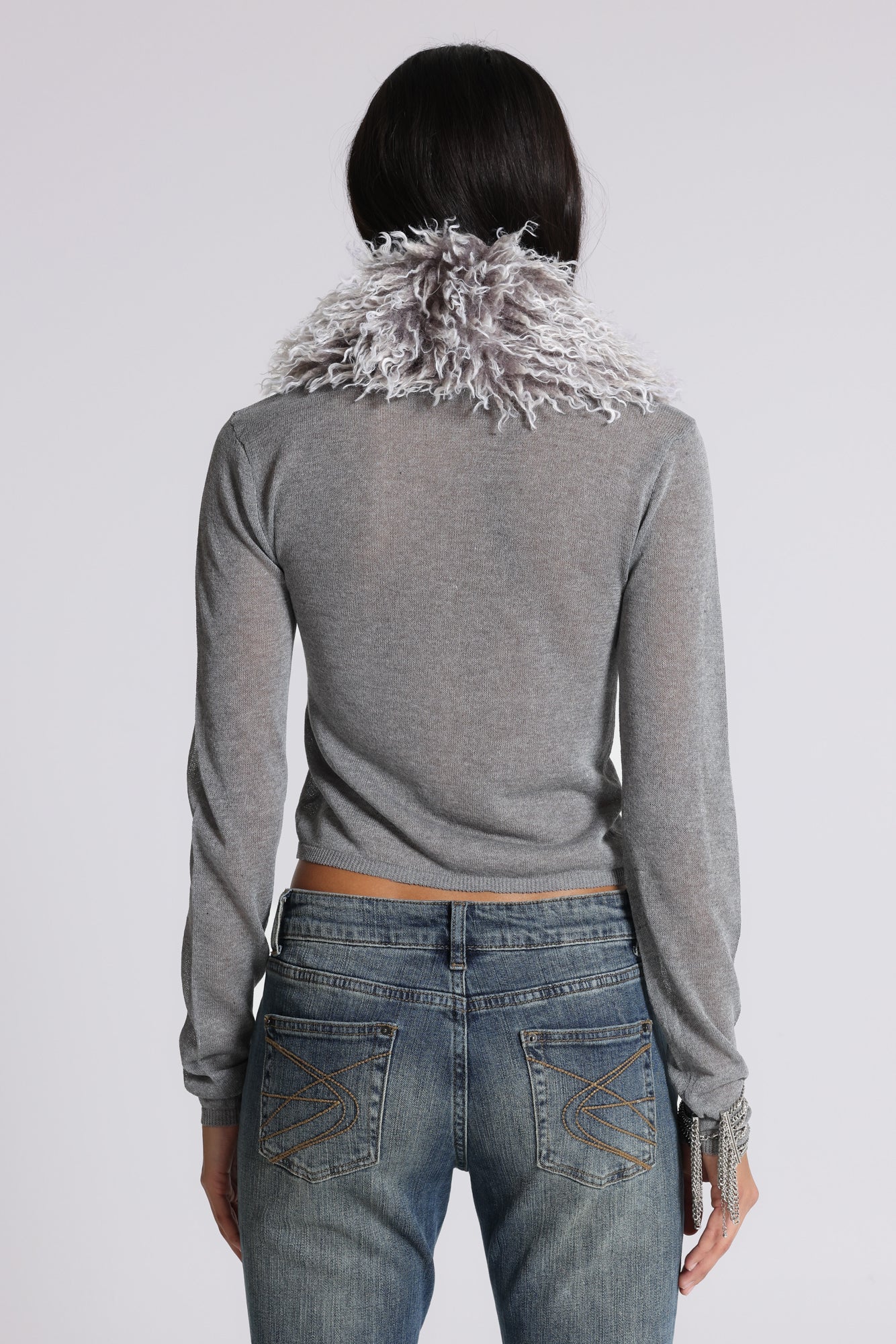 Elune Faux Mongolian Fur Knit Cardigan - Image 3