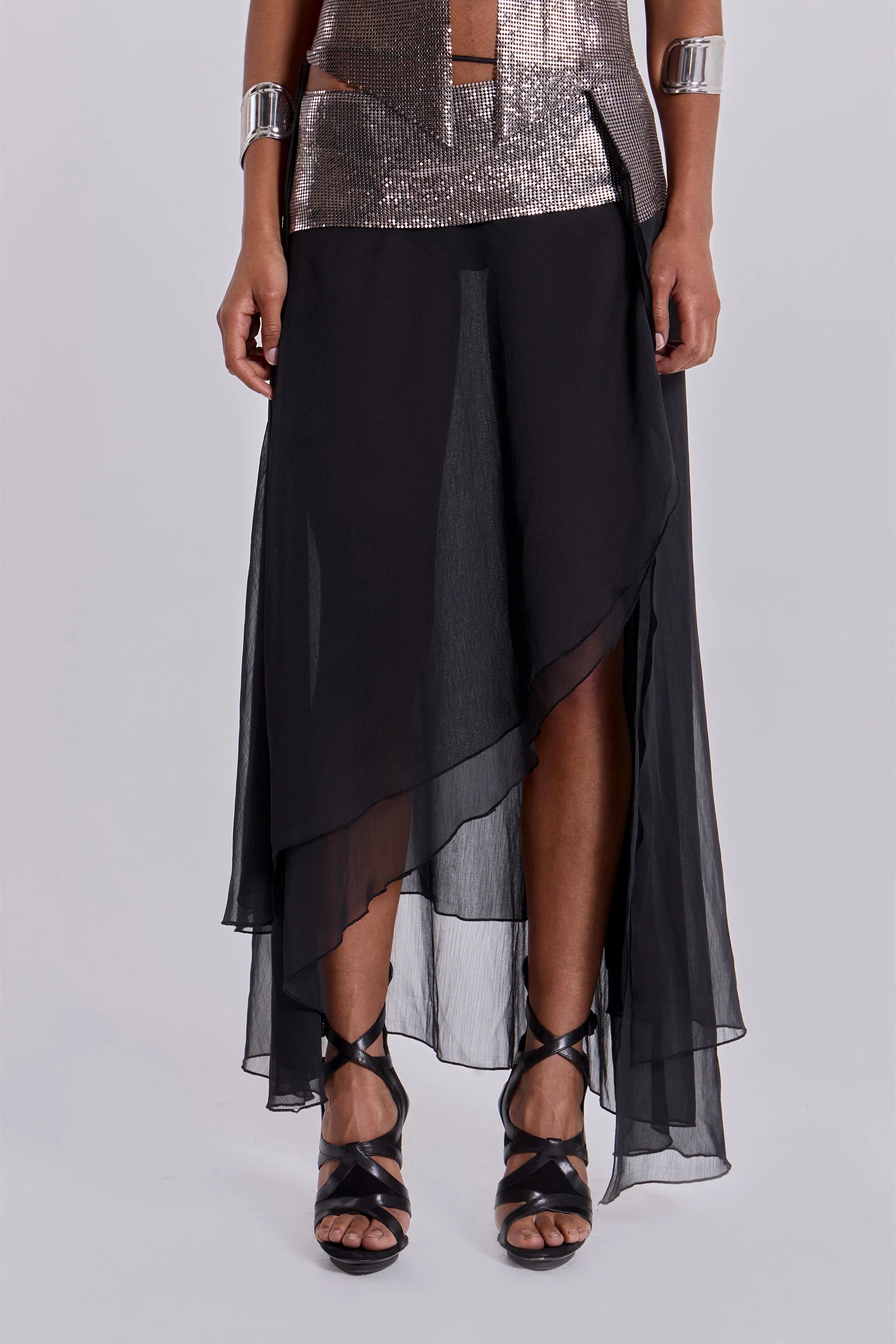 Evodia Chainmail Chiffon Wrap Skirt - Image 4