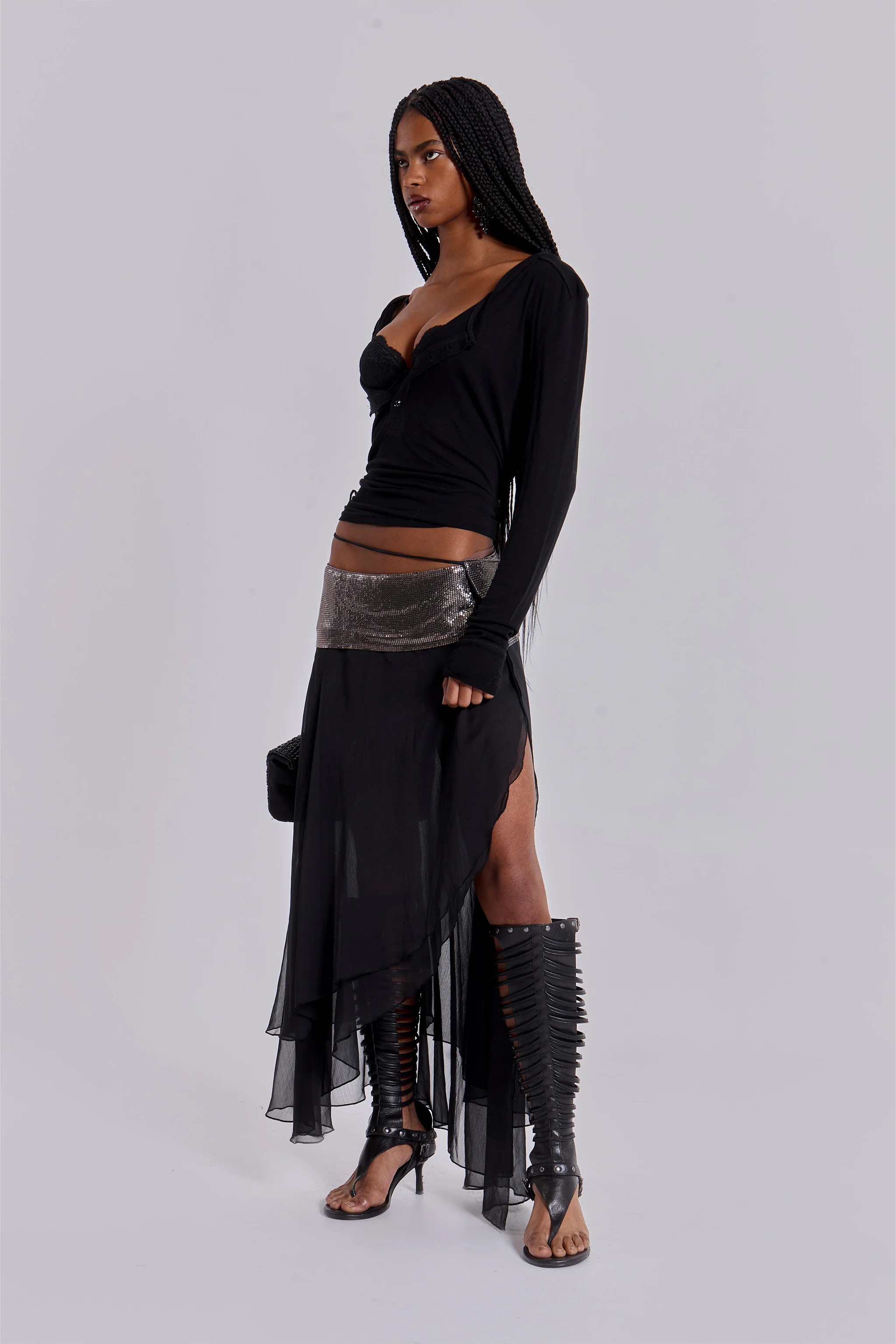 Evodia Chainmail Chiffon Wrap Skirt - Image 9
