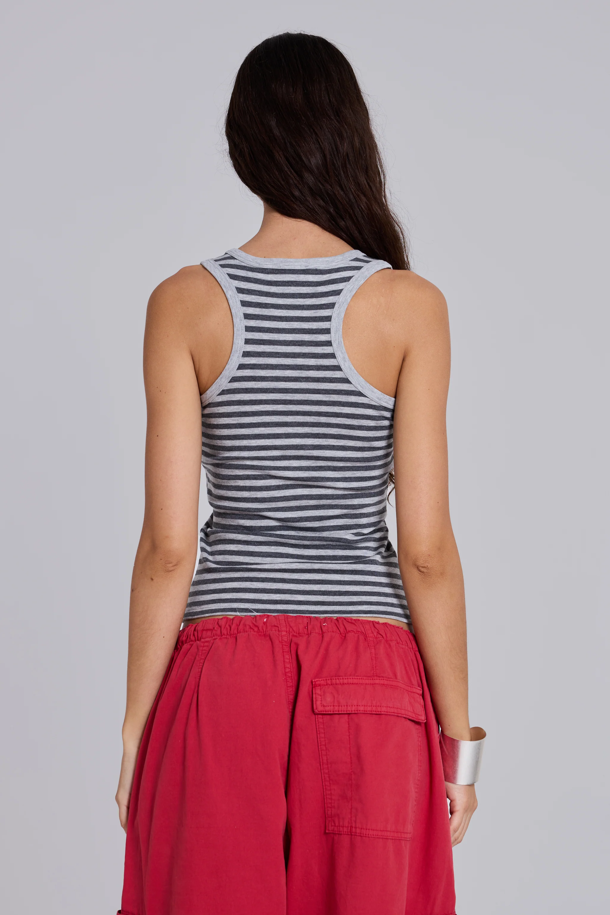 Eye Contact Vest Top With Eyelets in Stripe - Image 3