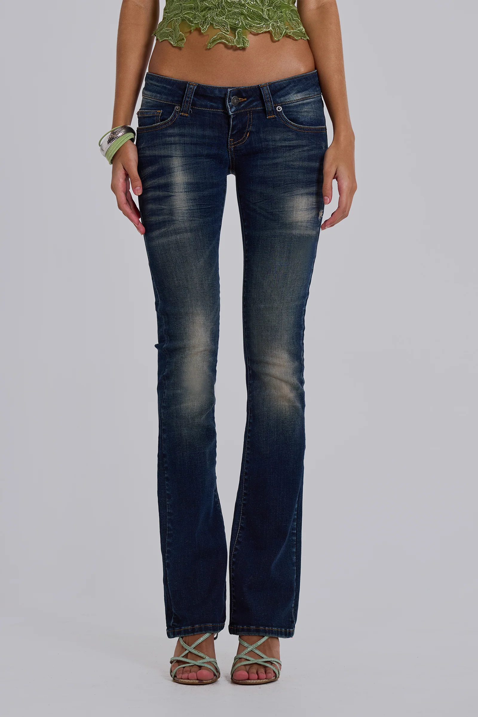 Kelsey Low Rise Skinny Bootcut Jeans in Dark Wash - Image 3
