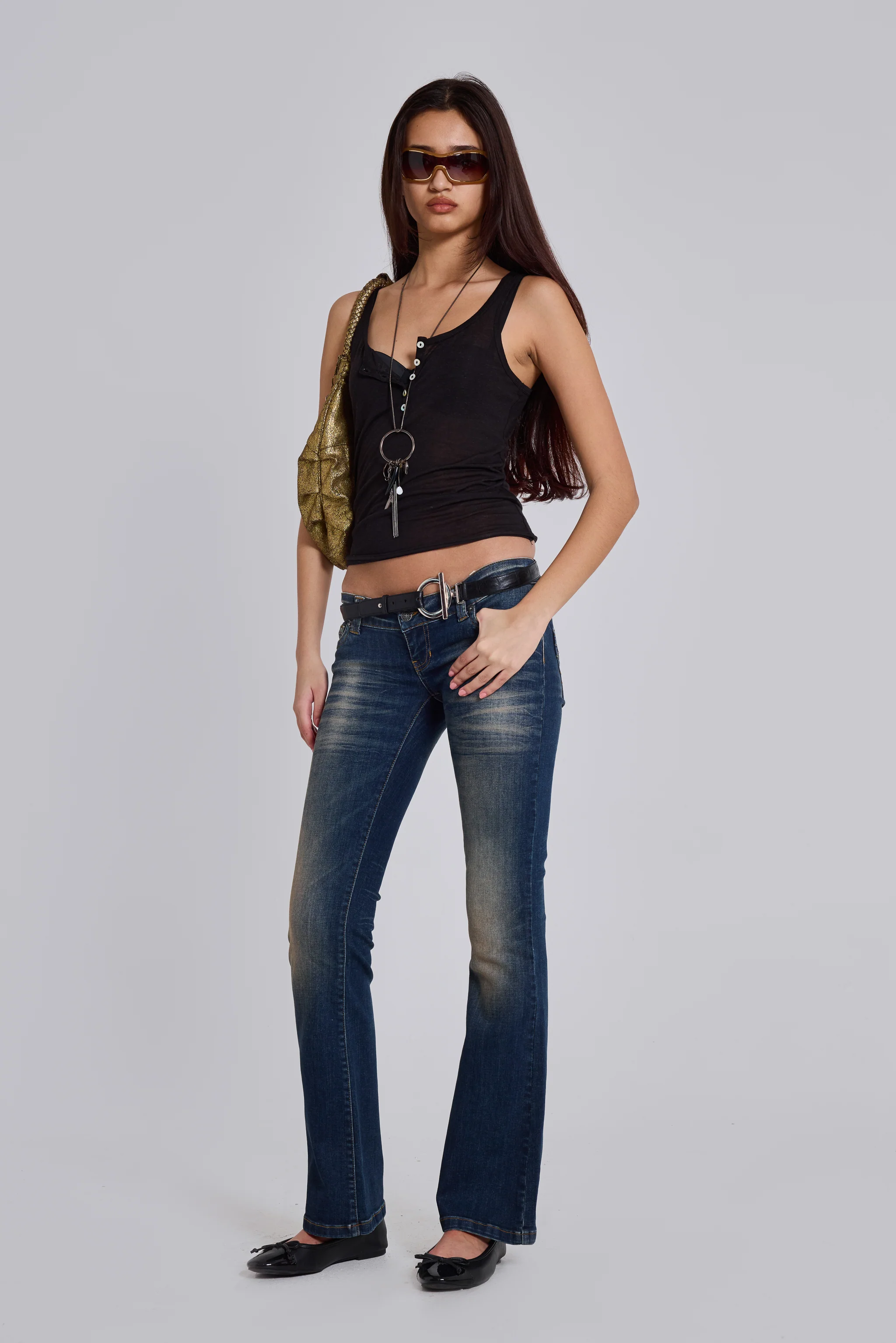 Kelsey Low Rise Skinny Bootcut Jeans in Dark Wash - Image 5