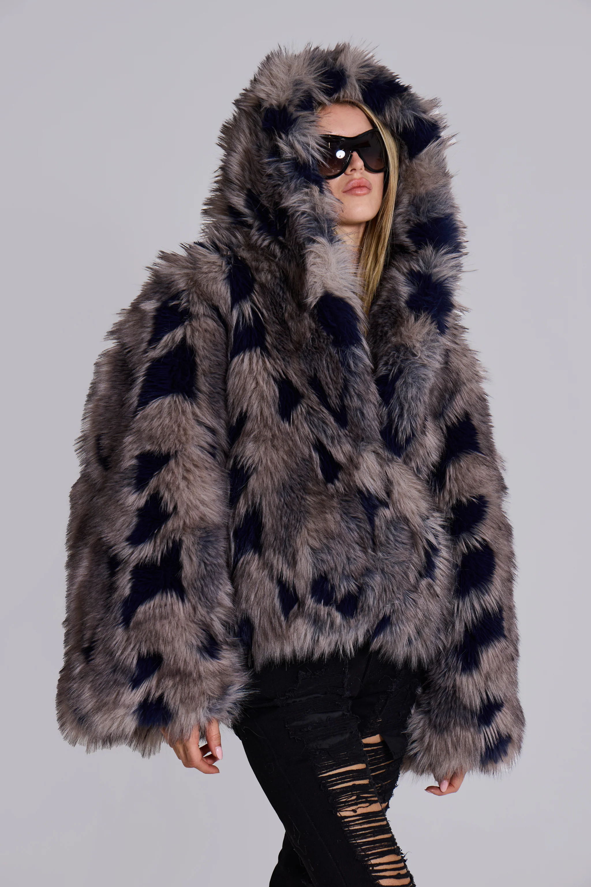 Mara Oversized Faux Fur Coat in Ashen - Image 11