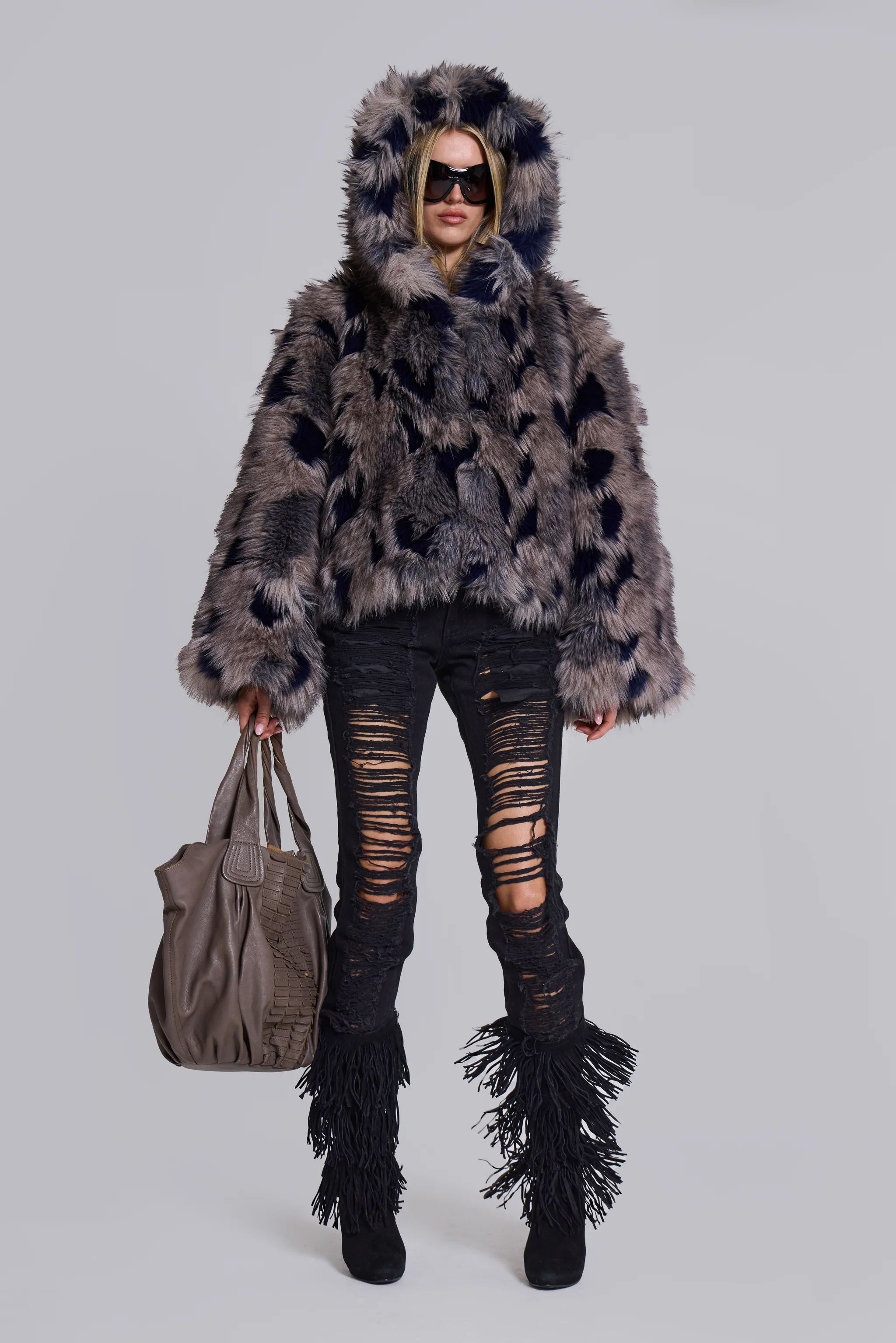 Mara Oversized Faux Fur Coat in Ashen - Image 12