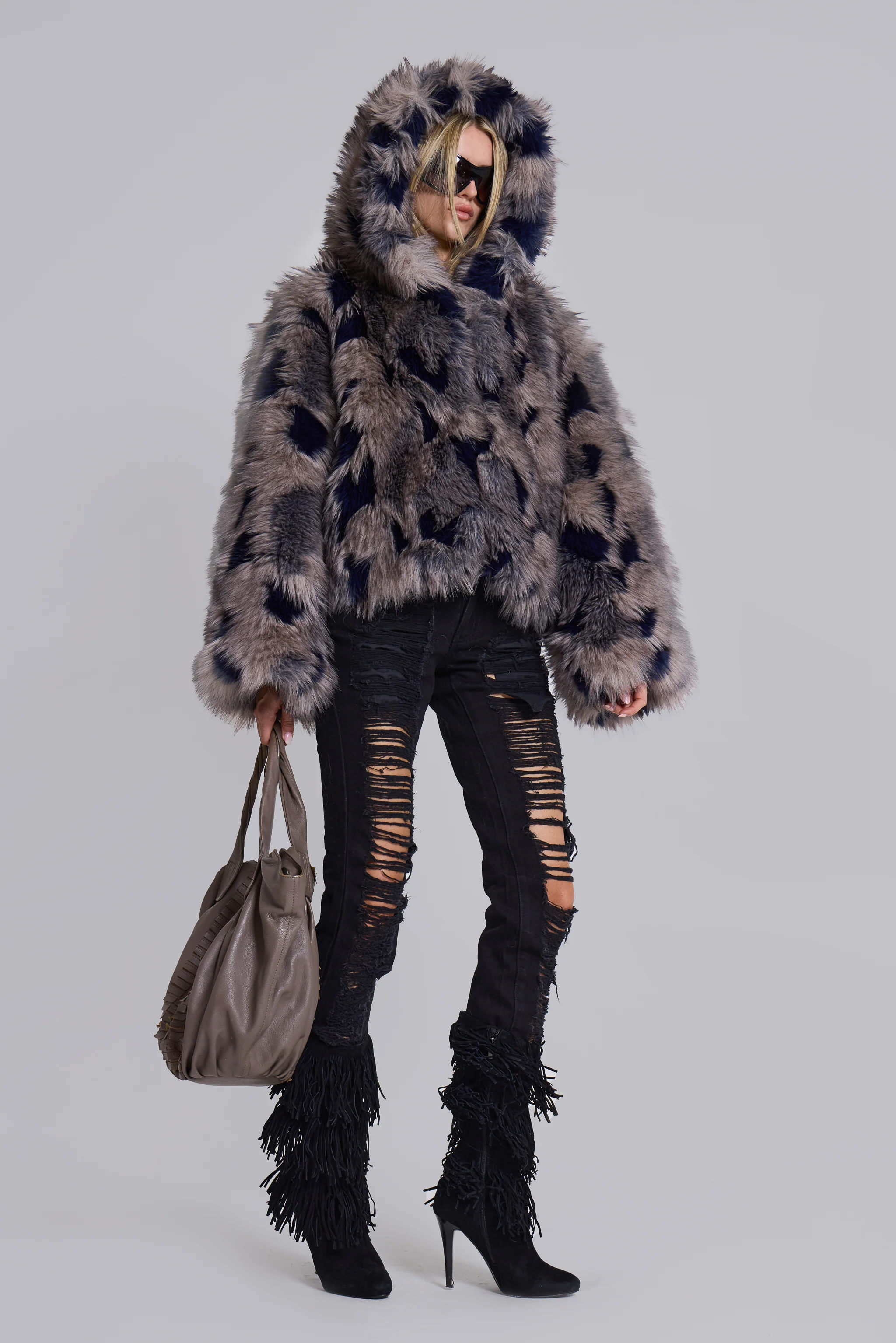 Mara Oversized Faux Fur Coat in Ashen - Image 13