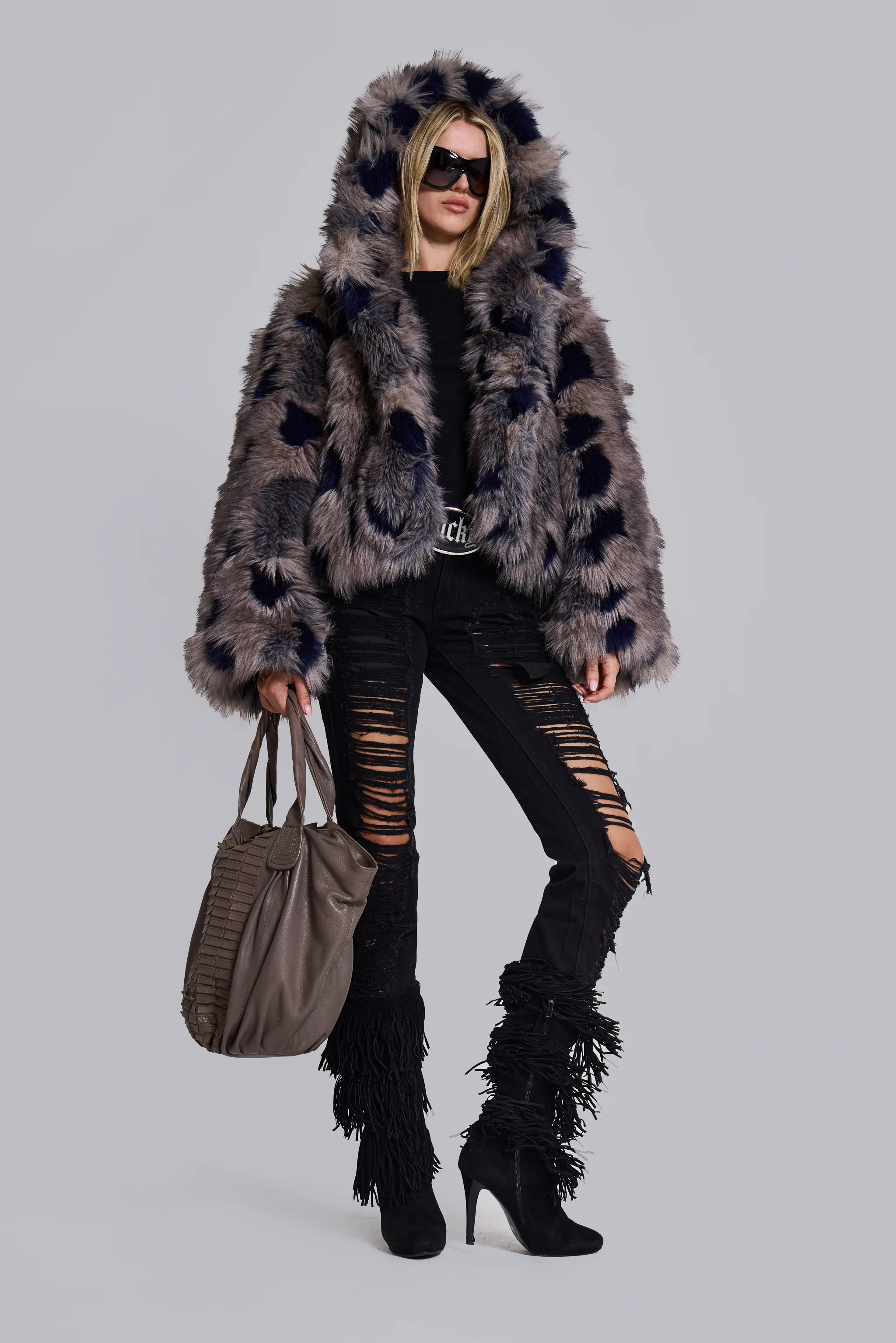 Mara Oversized Faux Fur Coat in Ashen - Image 14