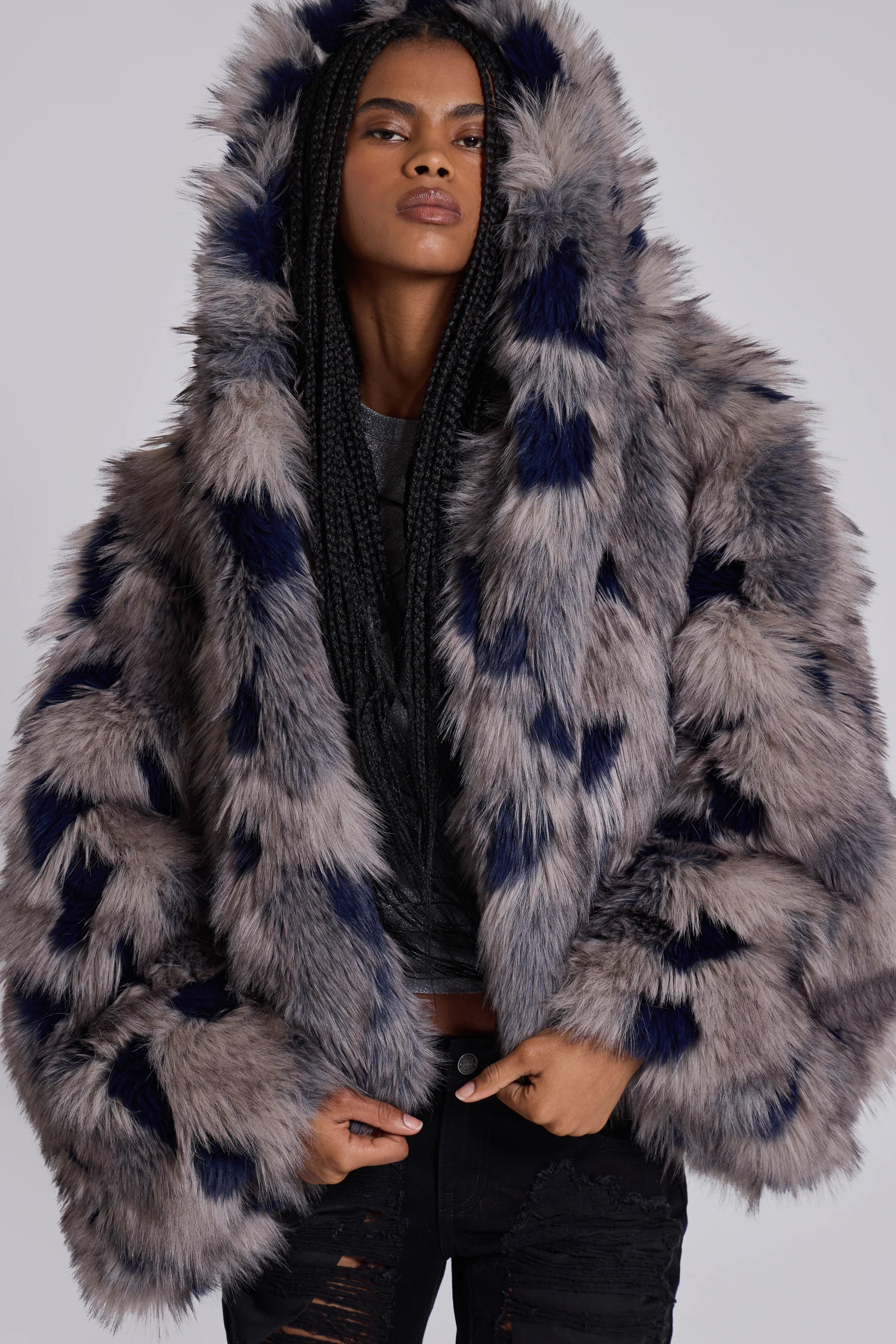 Mara Oversized Faux Fur Coat in Ashen - Image 3