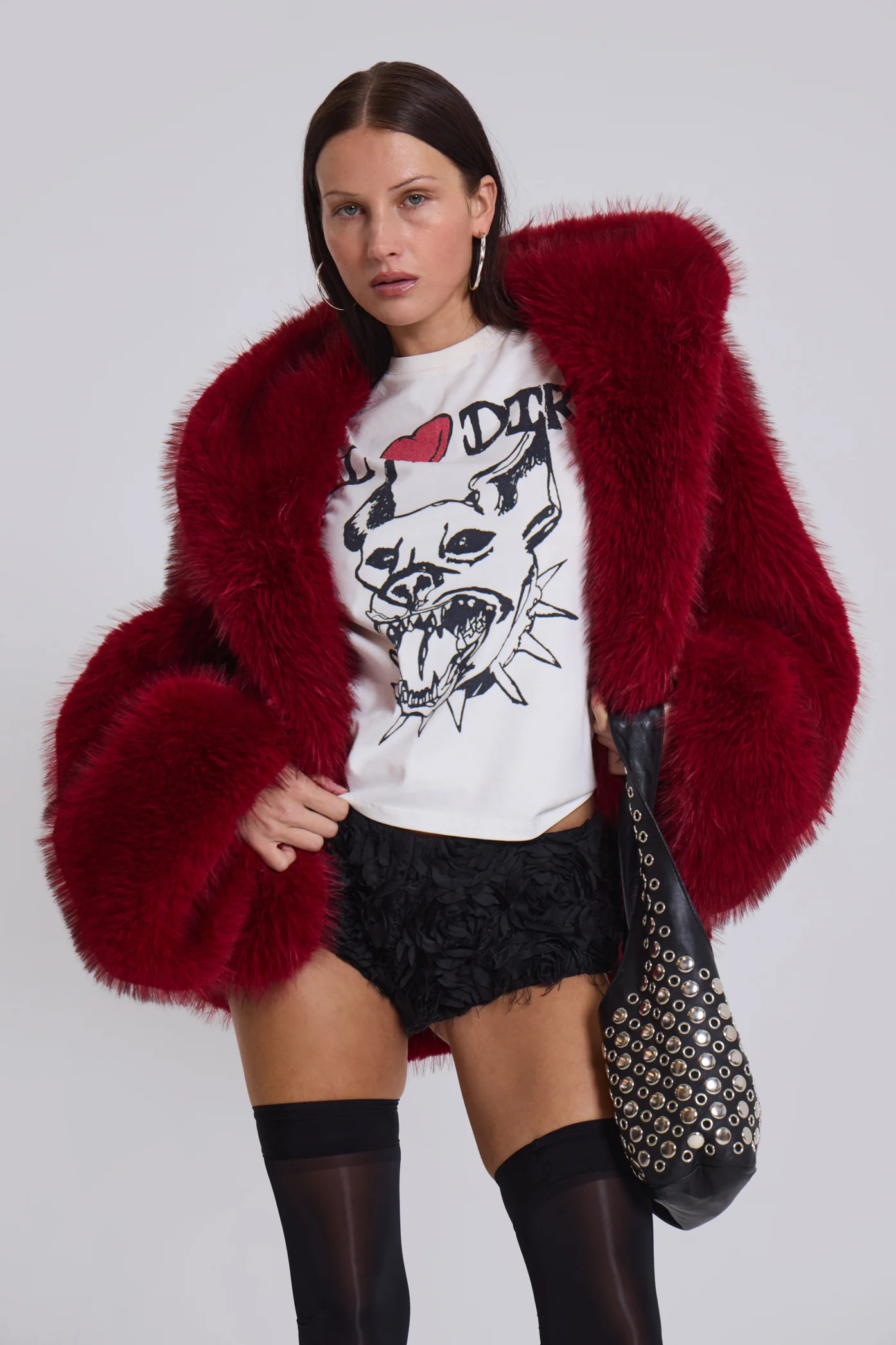 Mara Oversized Faux Fur Coat in Red - Image 7