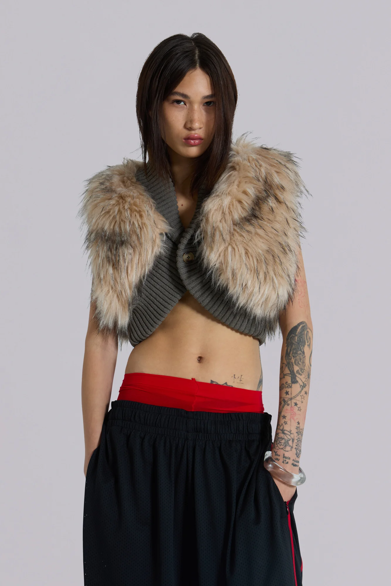 Meka Faux Fur Knit Shrug - Image 10