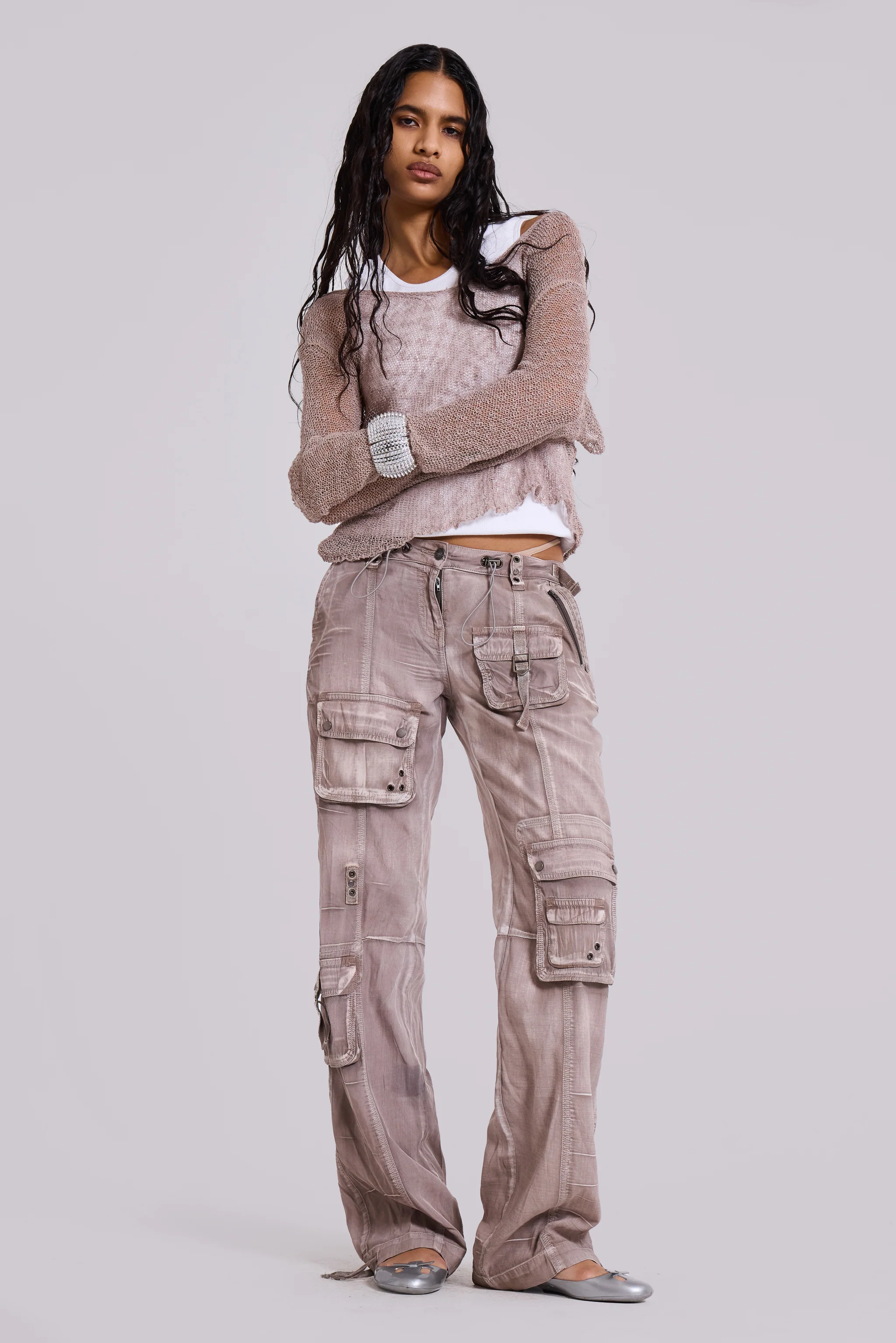 Naia Loose Knit Hooded Top in Clay - Image 4