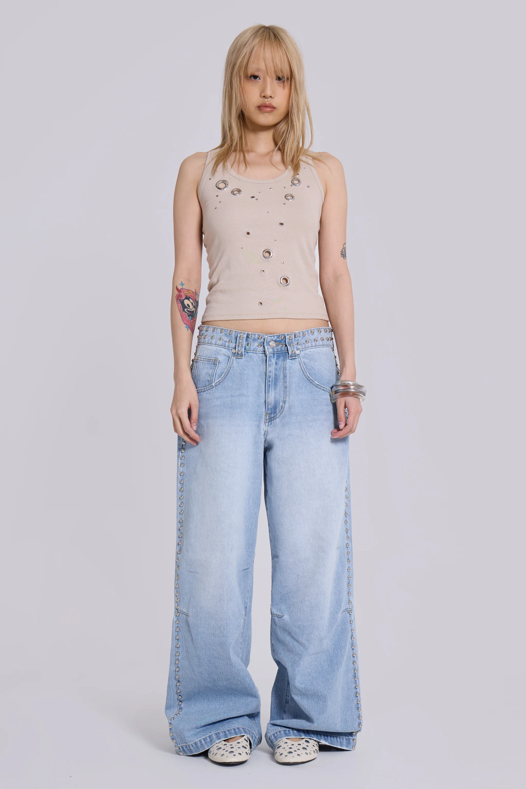 Nailed Studded Colossus Jeans in Light Blue Wash - Image 4