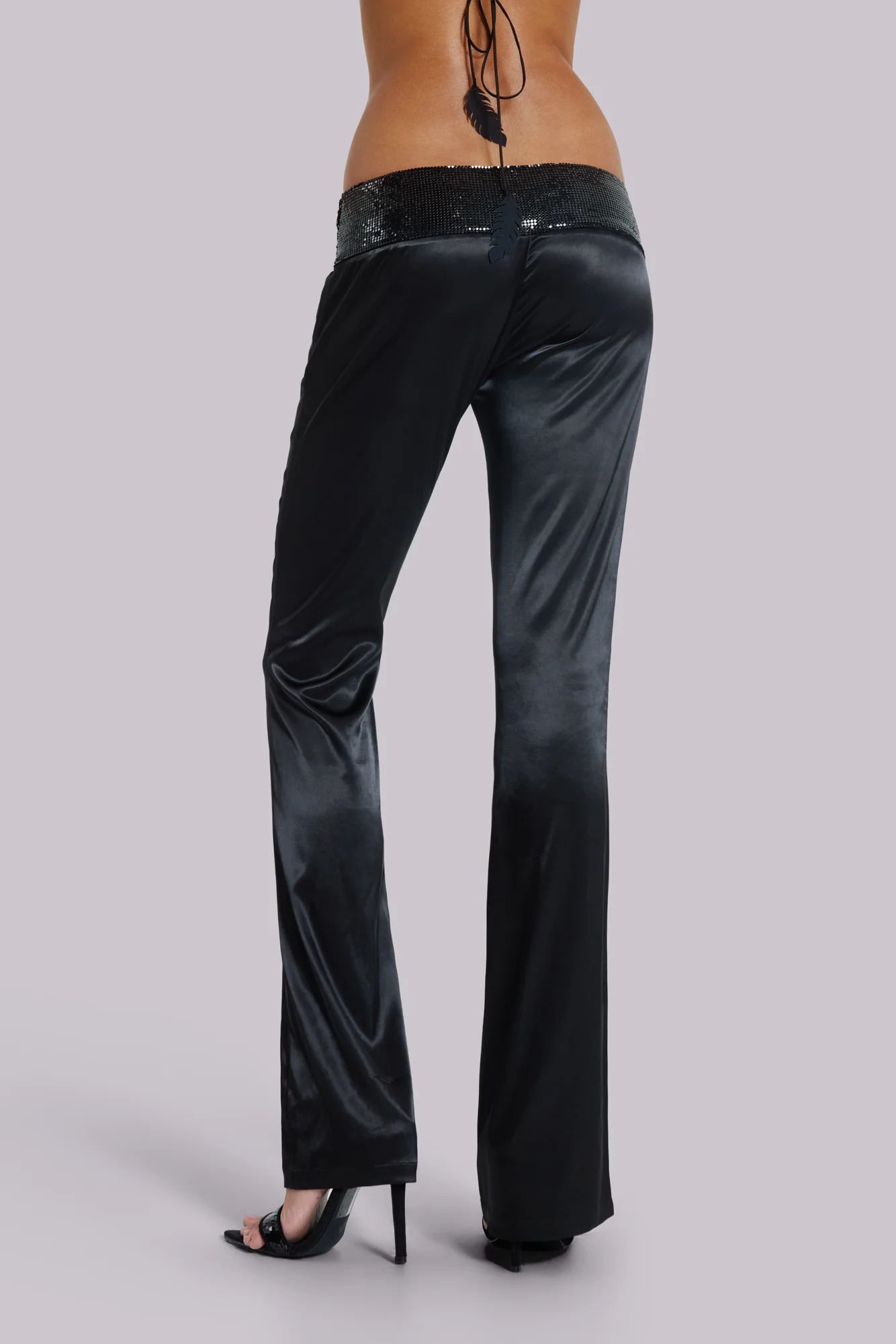 Nivi Chainmail Satin Trousers in Black - Image 6