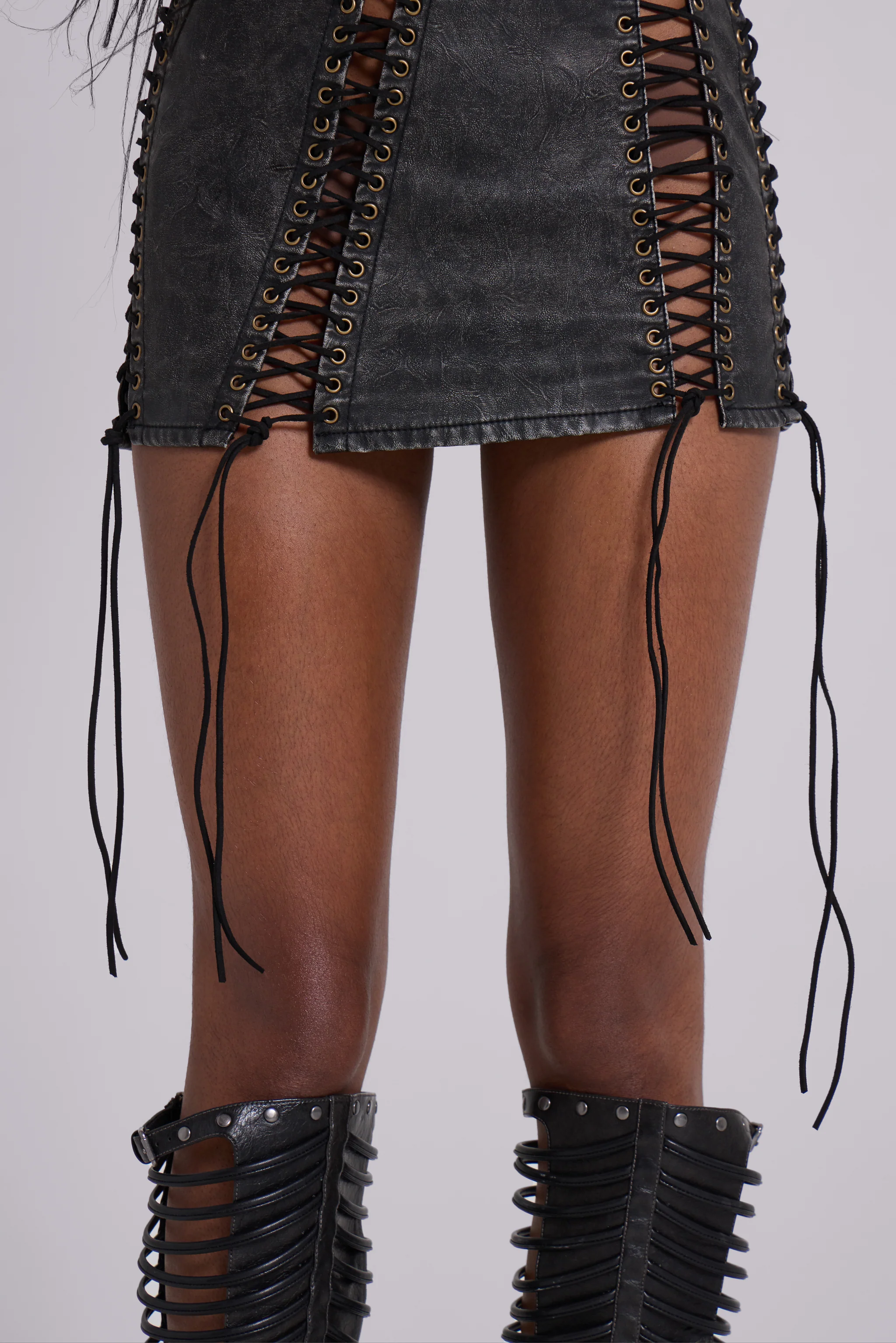Odile Black Faux Leather Lace Up Mini Dress - Image 7
