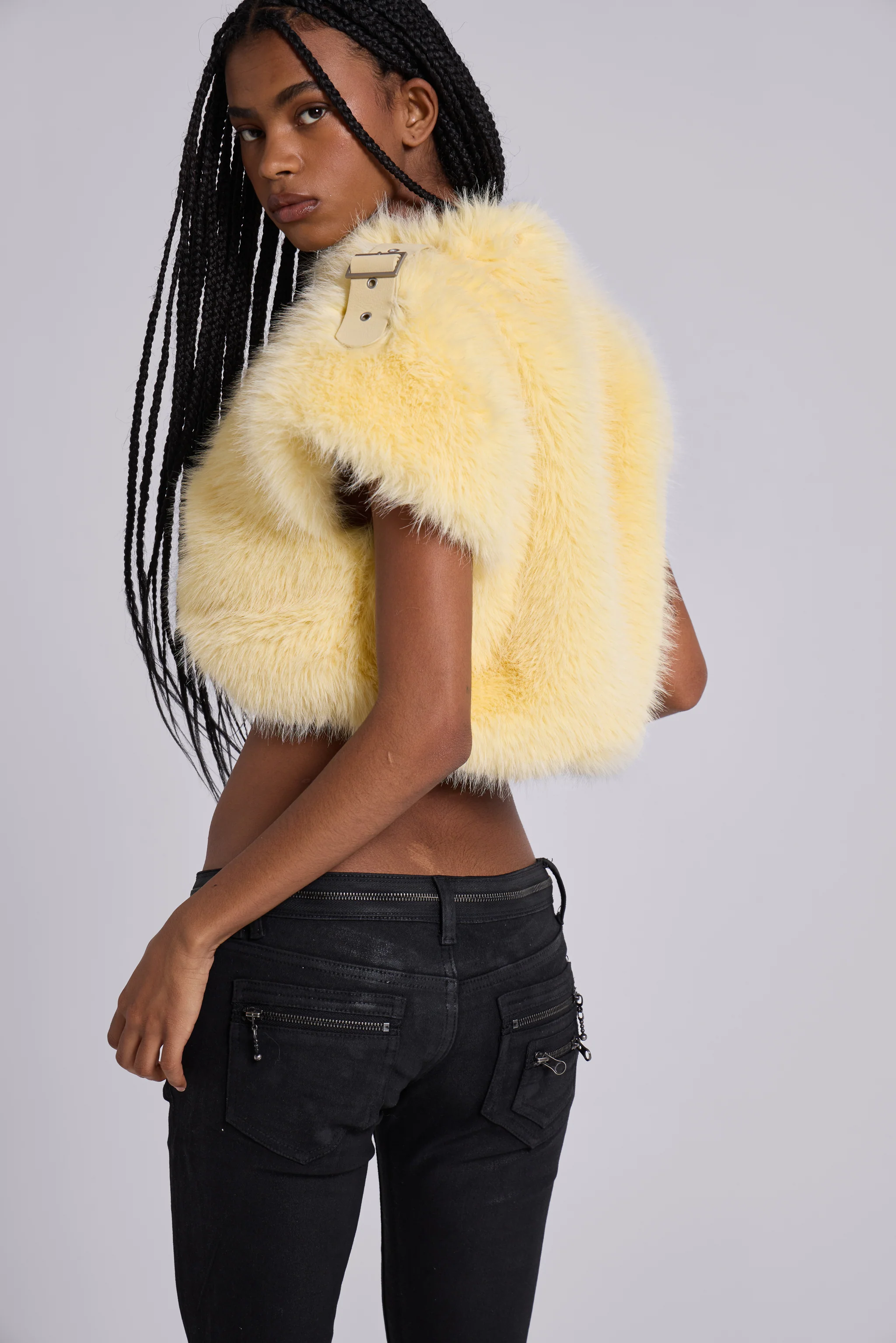 Saskia 2-in-1 Faux Fur Shrug in Yellow - Image 9