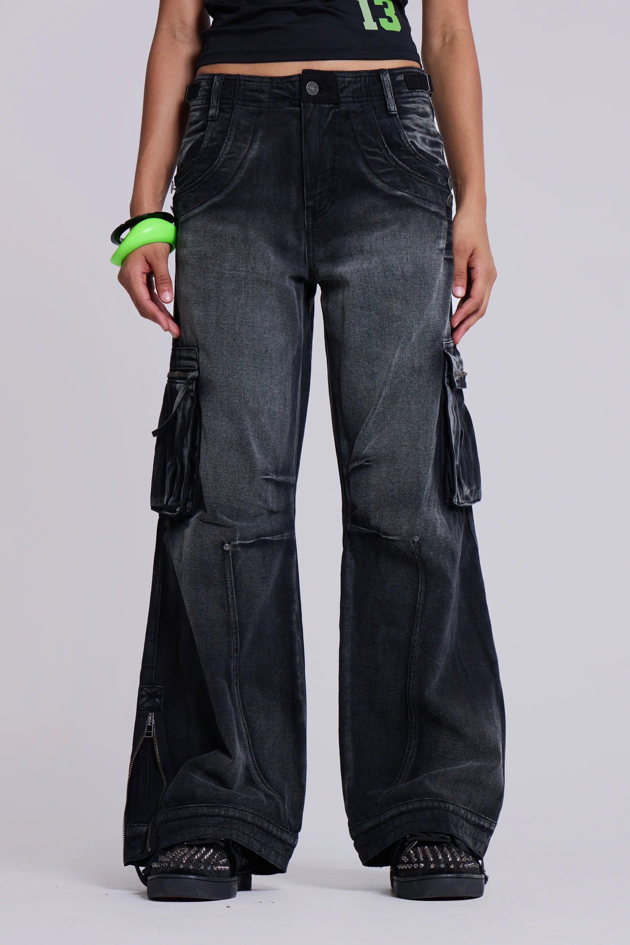 Sun Faded Black Trooper Cargo Pants - Image 5