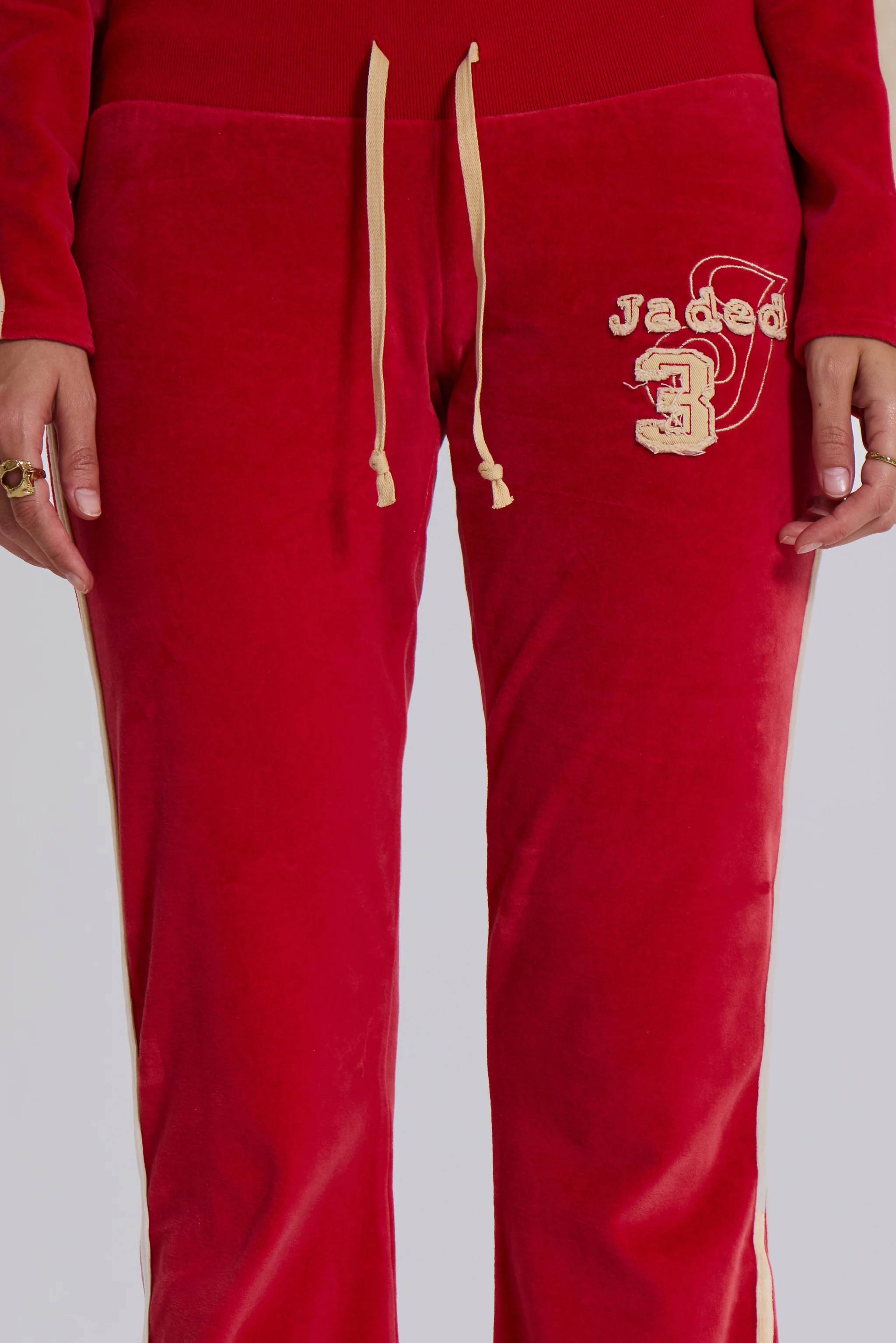 Red Three Velour Low-rise Bootcut Trousers - Image 5
