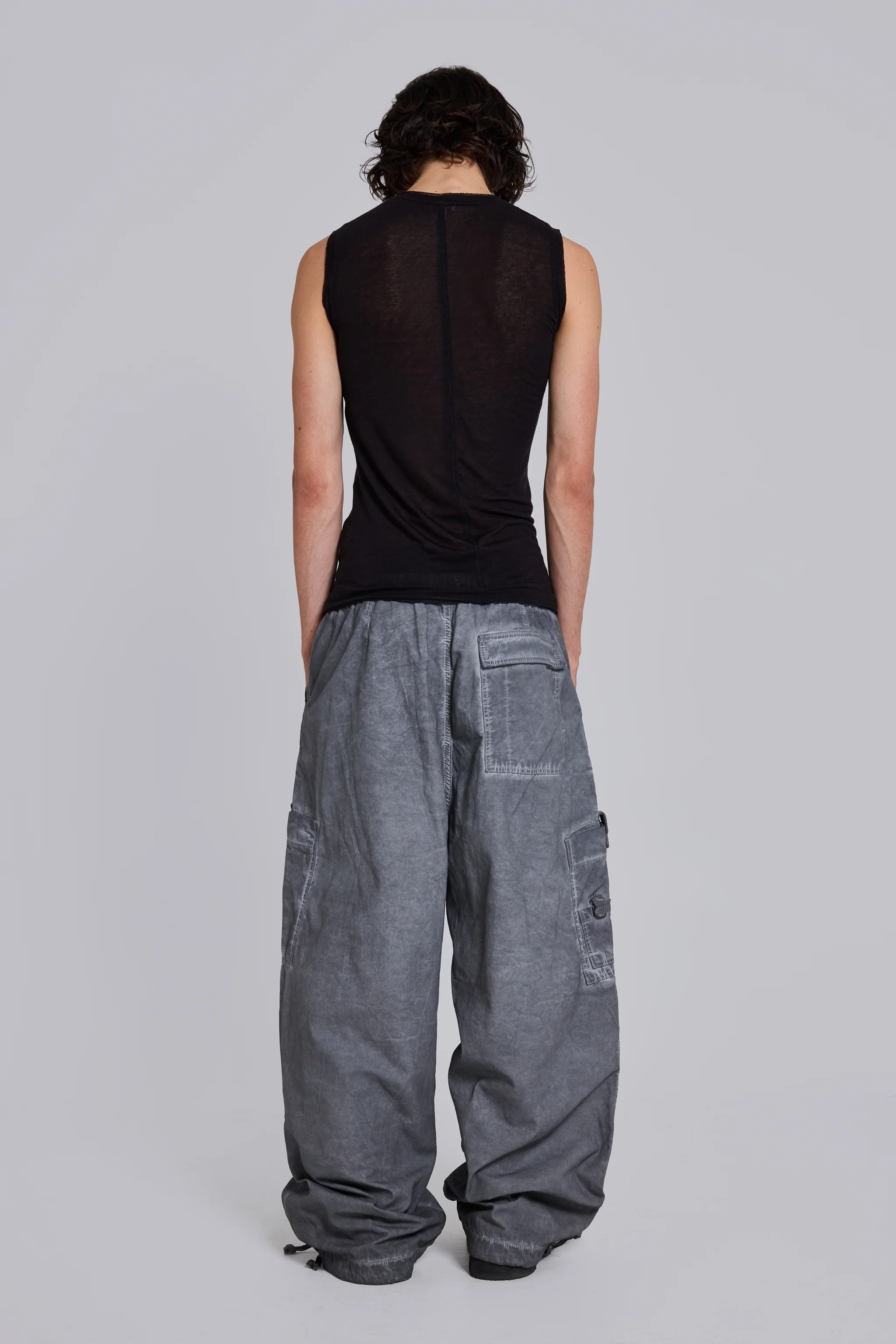 Black Oil Wash Parachute Pants - Image 3