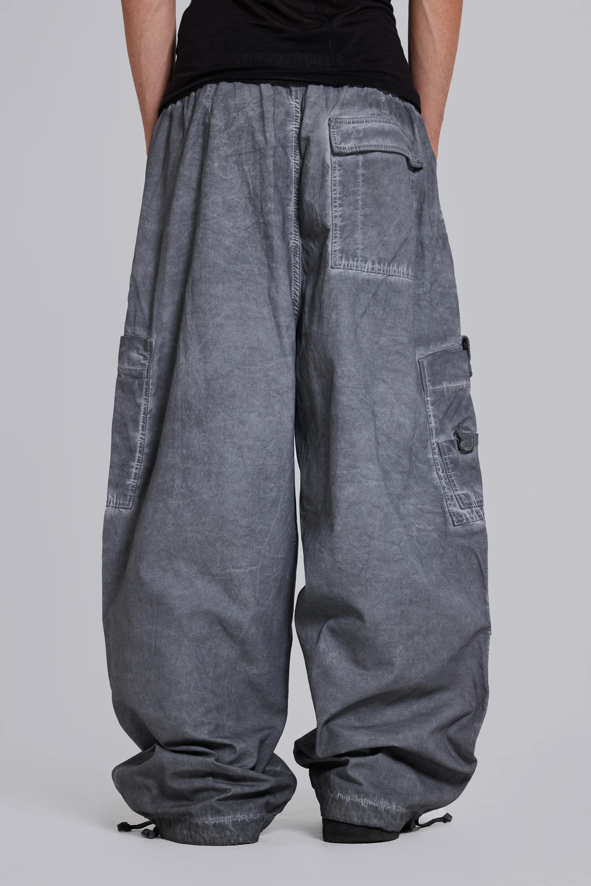 Black Oil Wash Parachute Pants - Image 4