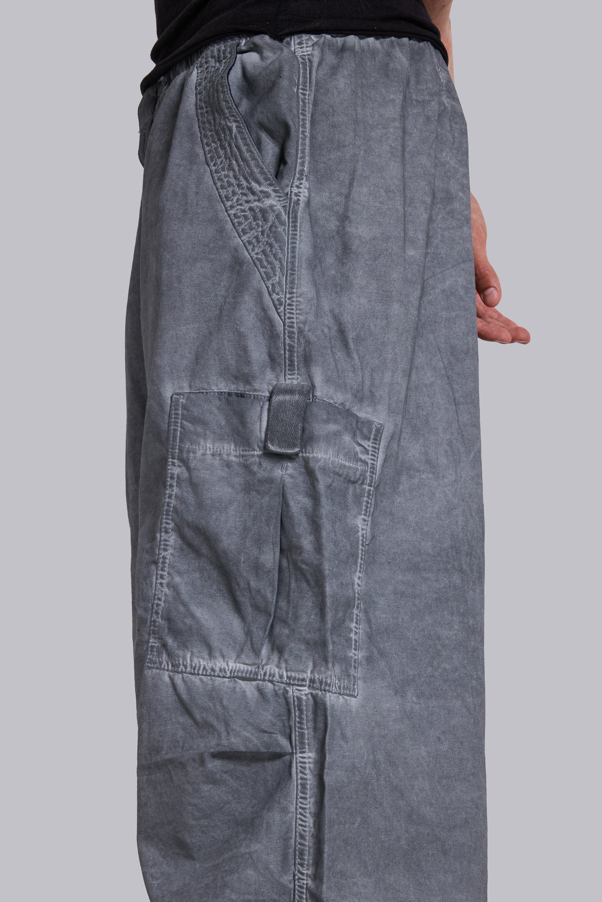 Black Oil Wash Parachute Pants - Image 8